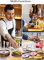 Vista 6 de Nucookery Juego de borde de vidrio para bar de 3 niveles en madera, juego de borde de sal para margarita de 5.6", bandeja de borde de sal y azúcar