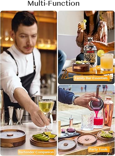 Miniatura 6 de Nucookery Barra de madera de 3 niveles, juego de rimmer de sal de Margarita de 5.6 pulgadas, bandeja para azúcar y sal para cócteles de jugo,