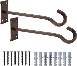 QIEGL 10inch Metal Plant Hangers, Bronze hammertone, Heavy Duty, 2pcs | Rust-proof | Max 35lb Load | Shepherd Hooks | Hanging Bird Feeder, Lantern, Flower Basket, Outdoor Indoor, Screws & Anchors