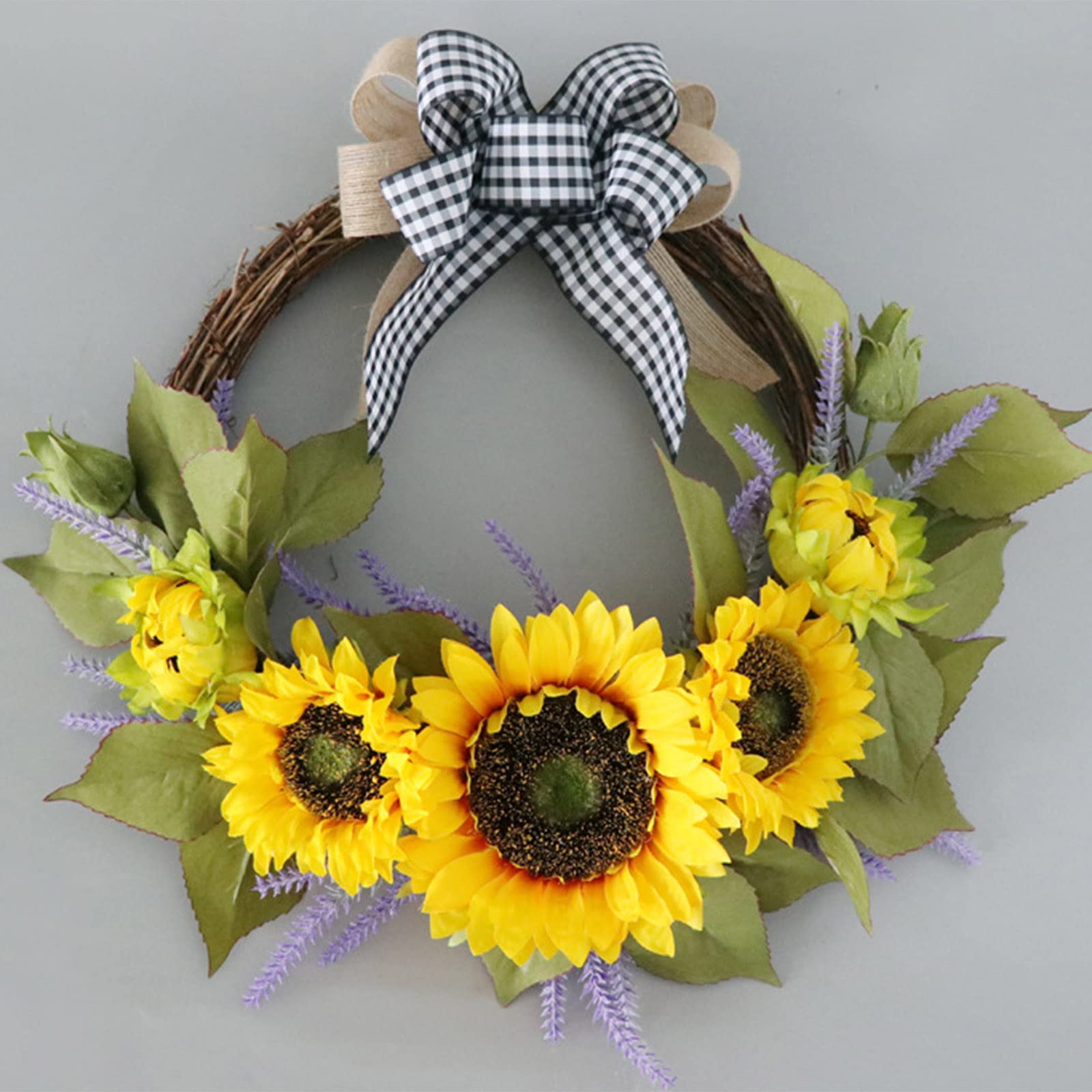 Corona Di Girasoli Artificiali Da 45 Cm – Ghirlanda Floreale Per Porta, Finestra O Parete – Finta Gialla Primavera/Estate