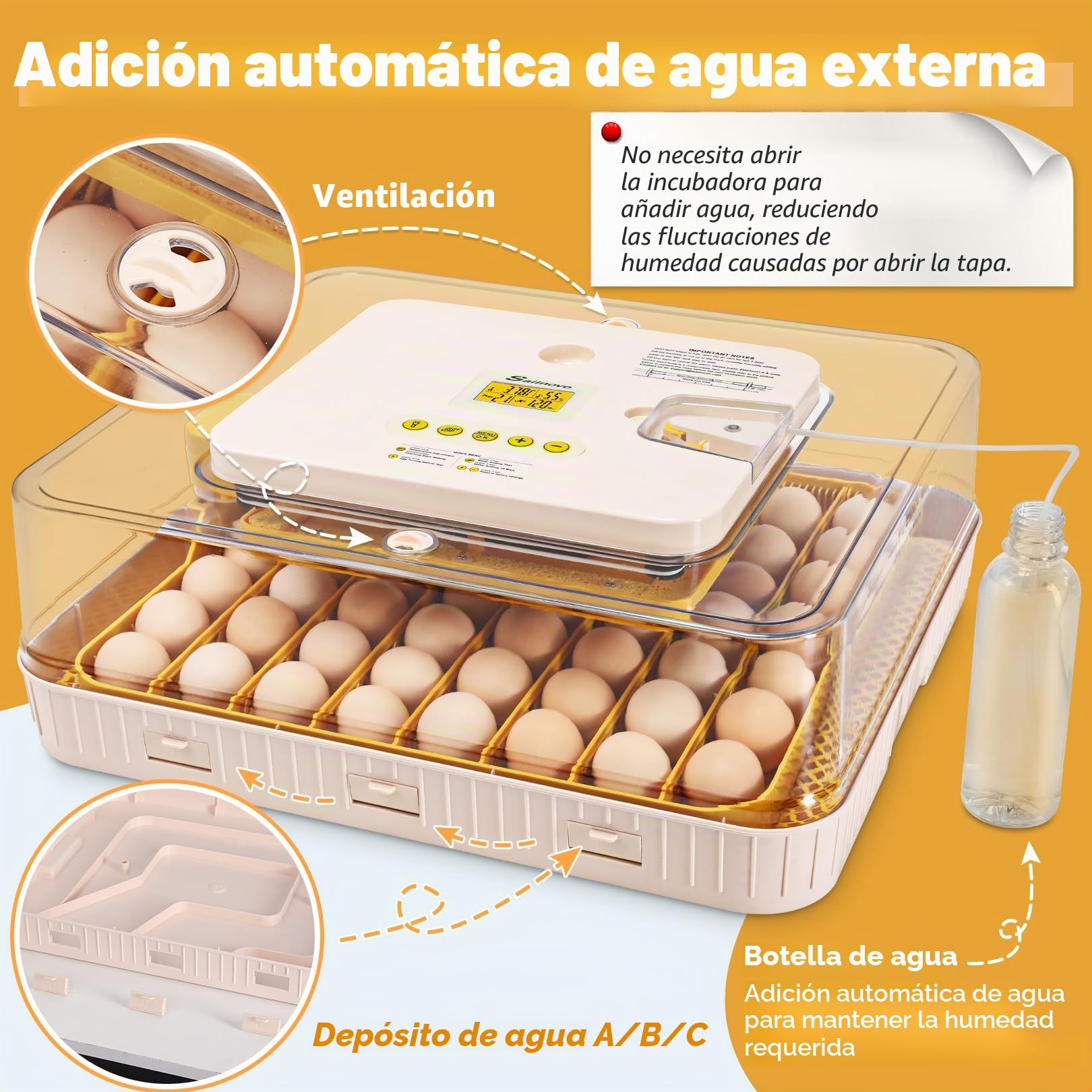Sailnovo Incubadora de huevos de 56 huevos, totalmente automática, con giro automático, control de humedad y temperatura, incubadora para pollo, pato, codorniz, para laboratorio, escuela, granja