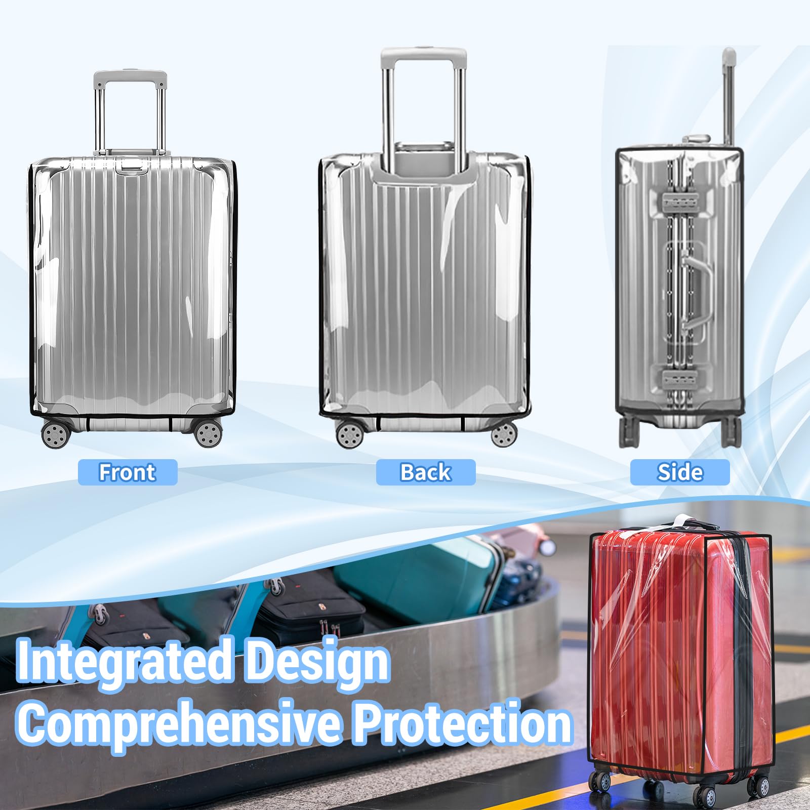 MAOMUN 3 Trasparente Copri Valigia con 3 Etichette Per Valigie Aereo, Coprivaligia in Pvc Impermeabile Copri Valigia Grande 20/24/28 Pollici, Coprivaligia Grande Coprivaligia Media per Viaggi Affari