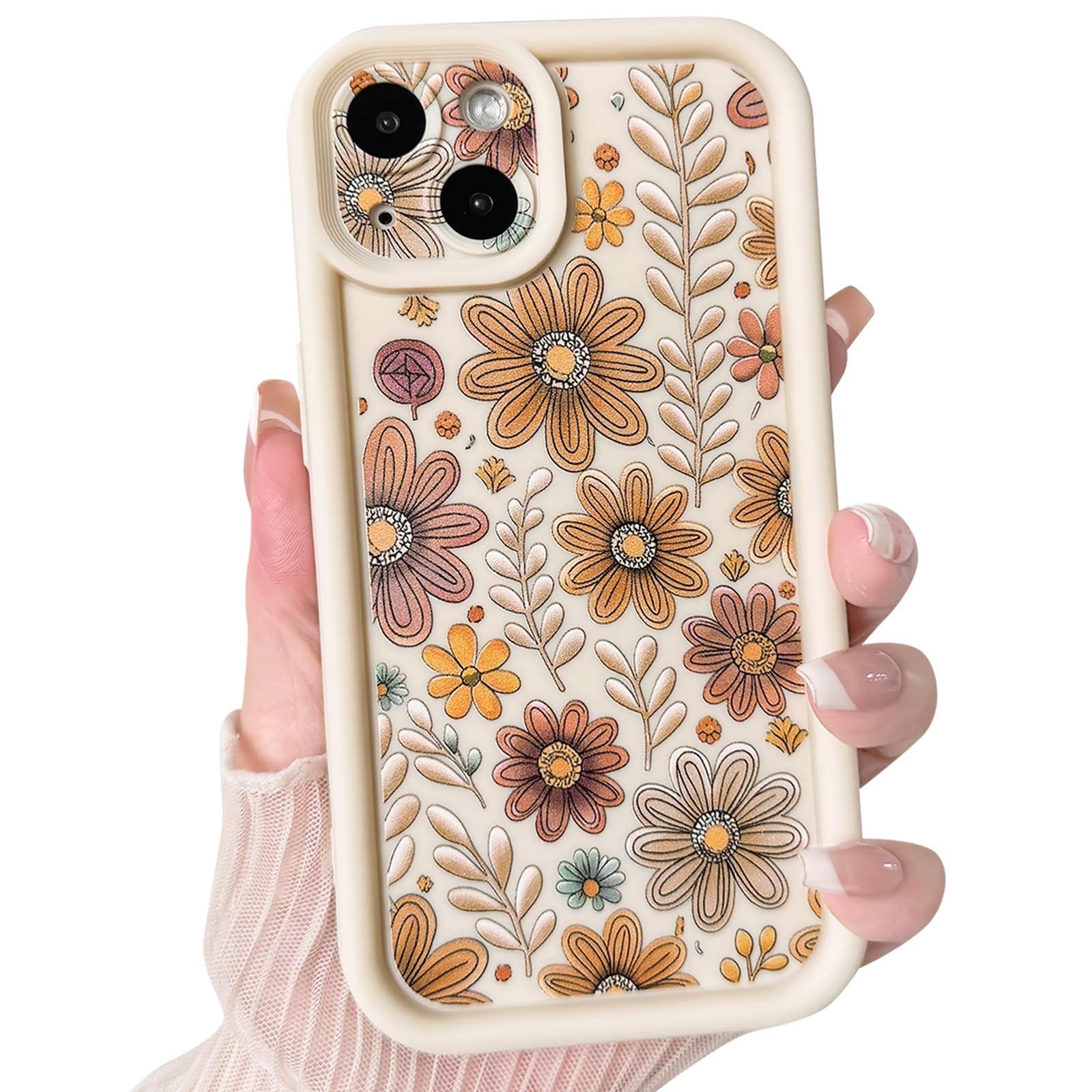 Lovmooful Compatible for iPhone 14 Case Aesthetic Cute Color Flower Floral Leaf Design for Girls Women Soft TPU Shockproof More Protective Girly for