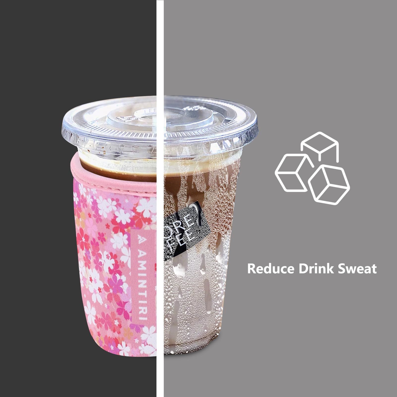 Paquete de 3 fundas reutilizables para tazas de café helado, funda de neopreno para bebidas frías y calientes, funda de café compatible con Starbucks, taza de café Dunkin. (Blooms Blushing)