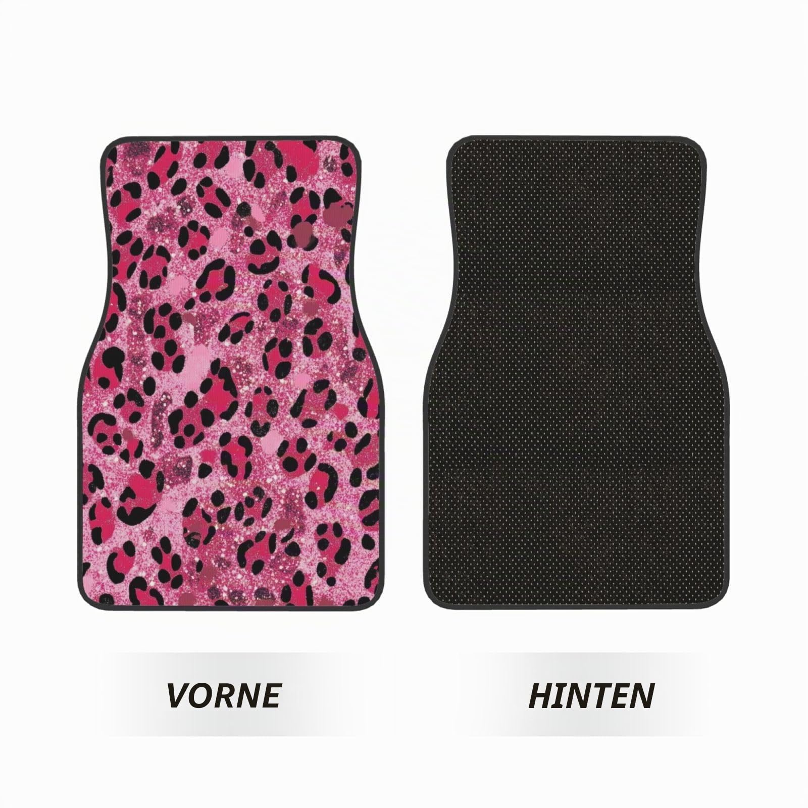 Mexpekil Pink Glitzer Leopard-Print Autoteppiche, Set von 4 universelle Autofußmatten, rutschfeste Autofußmatten, dekorative Autoteppich-Schutzmatten für SUV, Van, LKW
