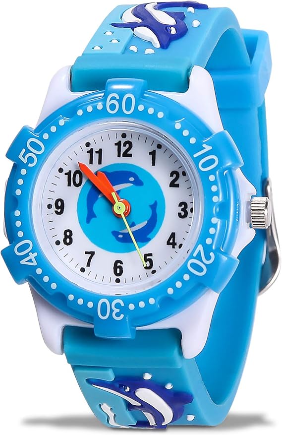 Amazon 子供用防水腕時計 かわいい3d漫画の子供用腕時計 読みやすい数字とポインター 3 12歳のお子様に時間を区別する方に最適なギフトです スカイブルー イルカ ガールズ腕時計 腕時計 通販