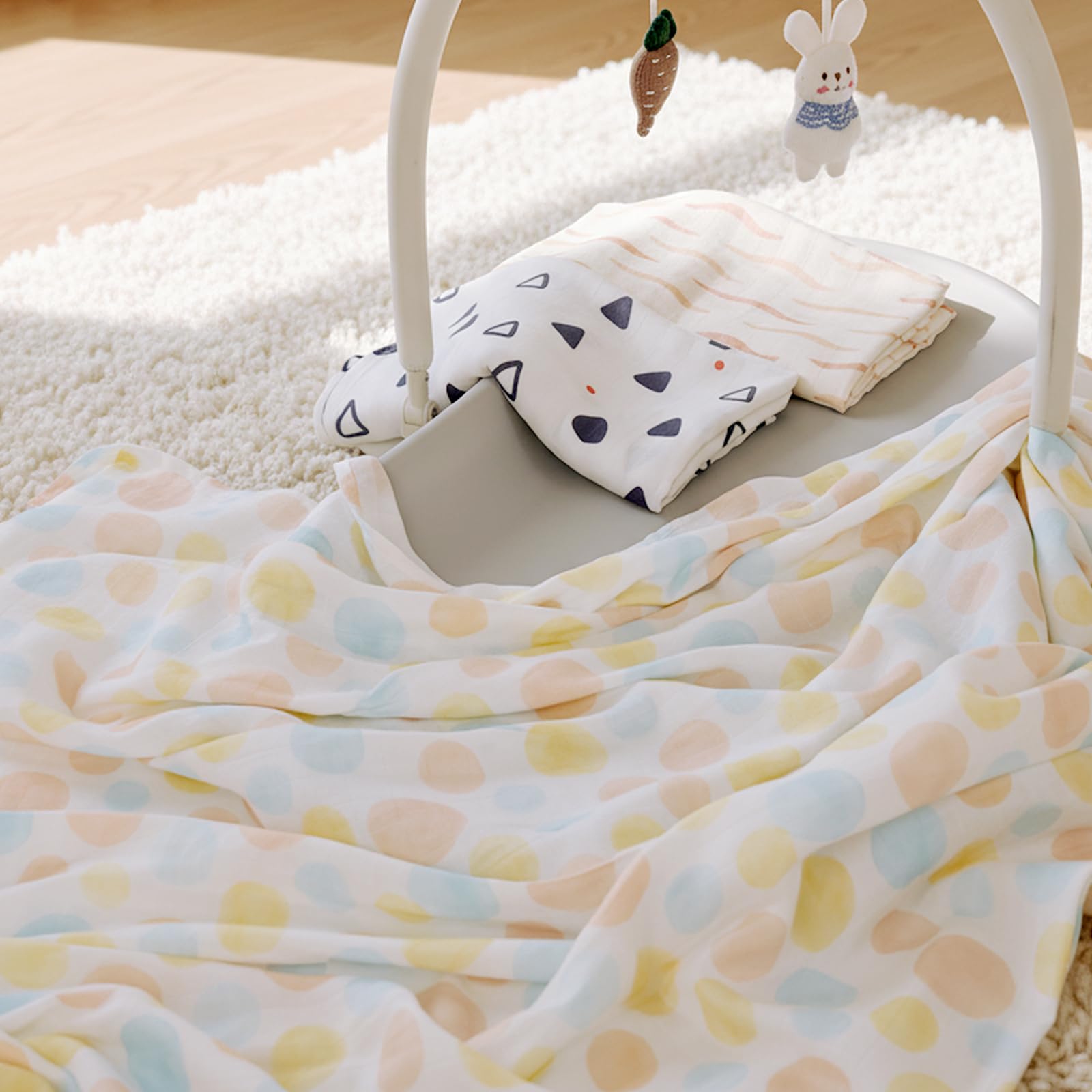 HECCEI Baby Pucktuch Musselin Decke Große 120x120 cm, 3 Stück Baby Swaddle Mullwindeln Musselin Tuch Weiche Baumwolle und Bambus für Junge und Mädchen
