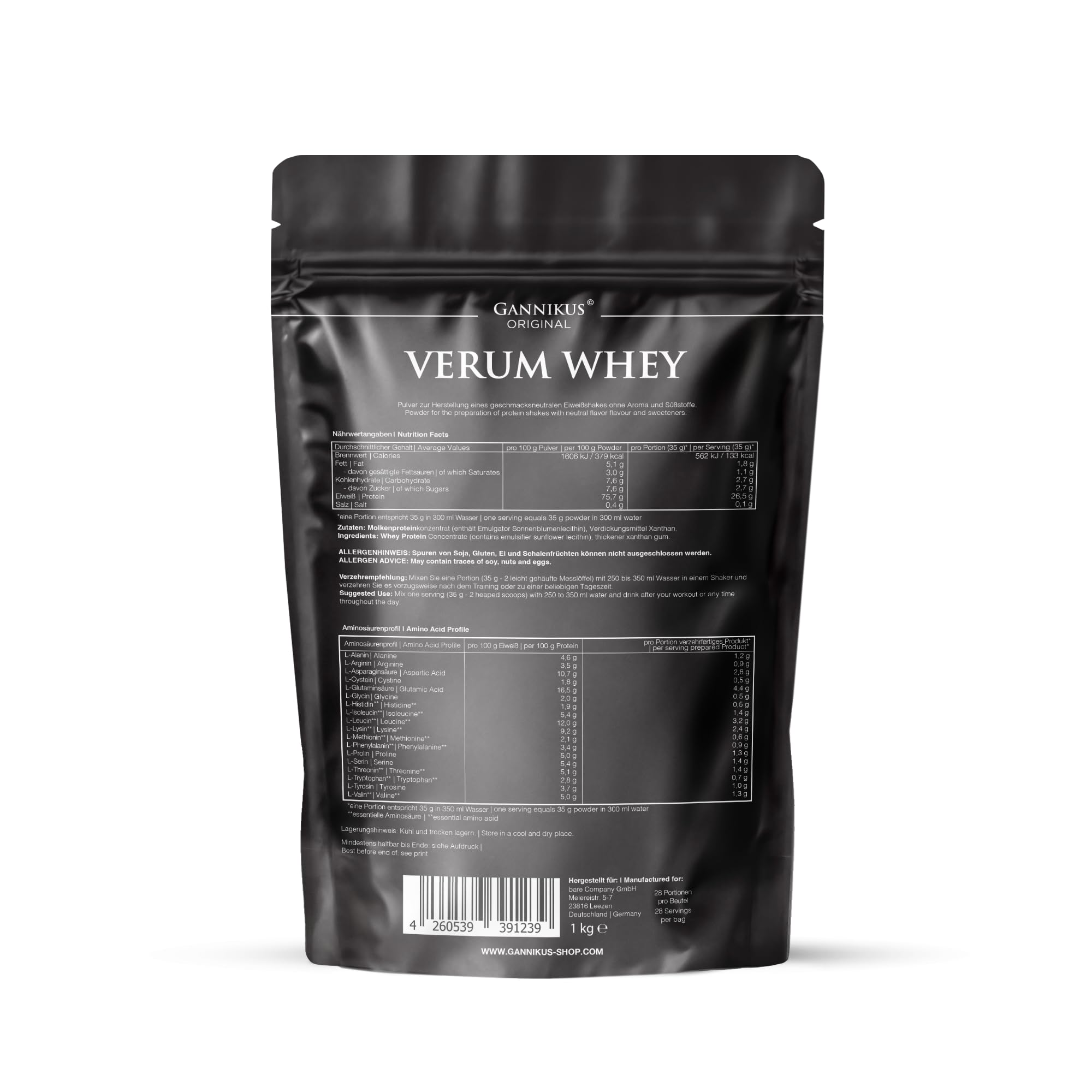 Original® Whey Protein – 1 kg – Extra crémeux – Fabriqué en Allemagne à partir de lait régional – Poudre de protéines pour développer et perdre du poids – Sachet (goût neutre)