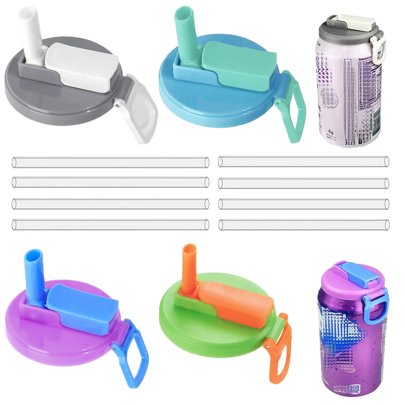 4 Couvercles Canette Anti-Fuite Avec Paille – Réutilisables, Soda & Boissons
