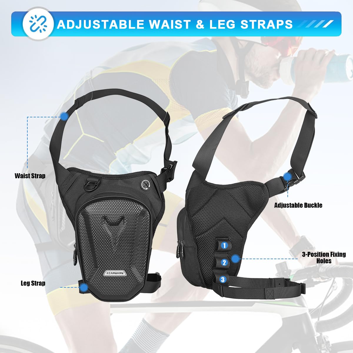 Marsupio Gamba Moto,Borsa Gamba Moto con Due Scomparti Principali per Riporre Oggetti Separati,Cinghie Regolabili per Vita e Gamba per Adattarsi a Diverse Misure Corporee