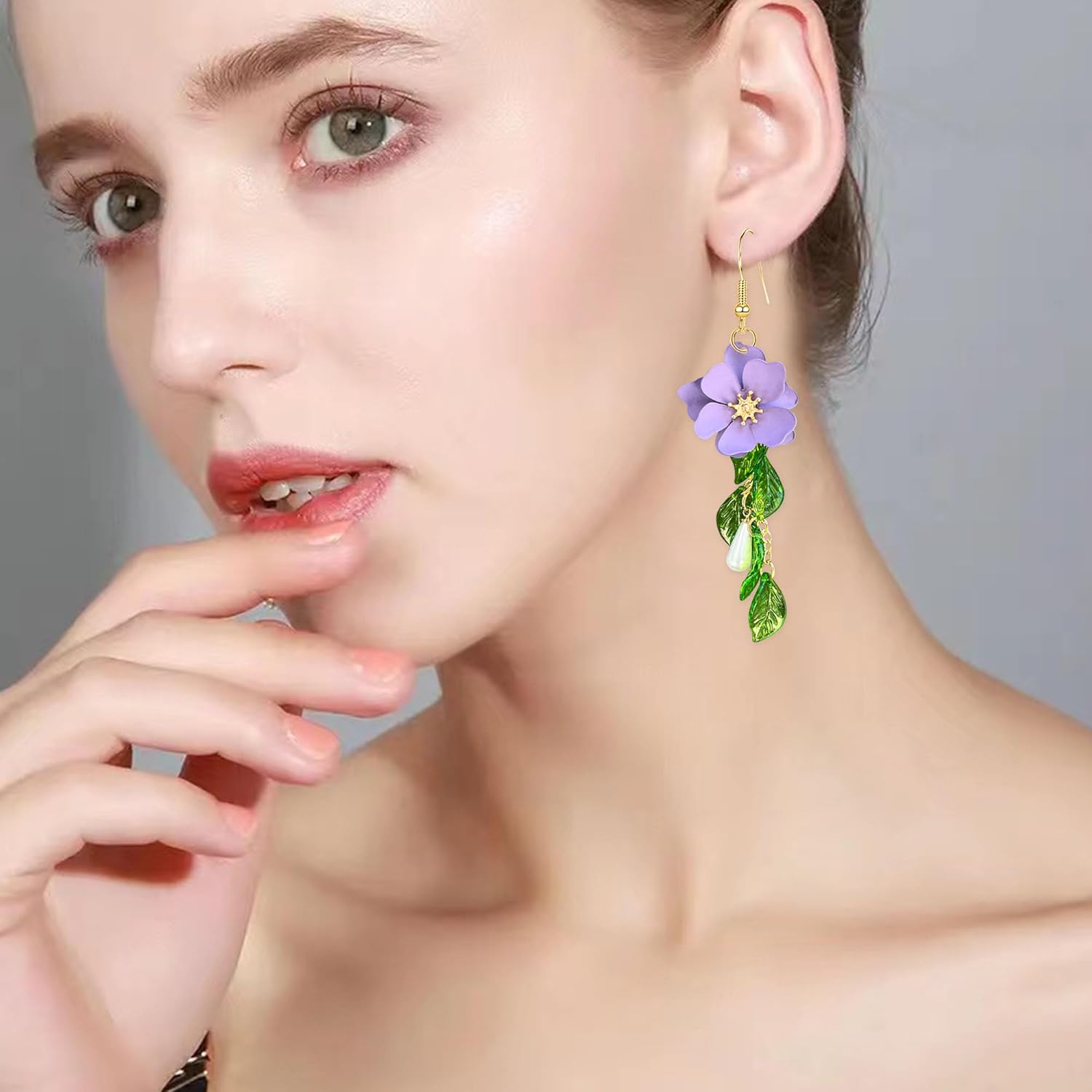 Summer Beach Flower Tassel Earrings for Women Boho Long Flower Dangle Floral Petals Drop Earring for Statement Vacation With Green Leaf - Image 3