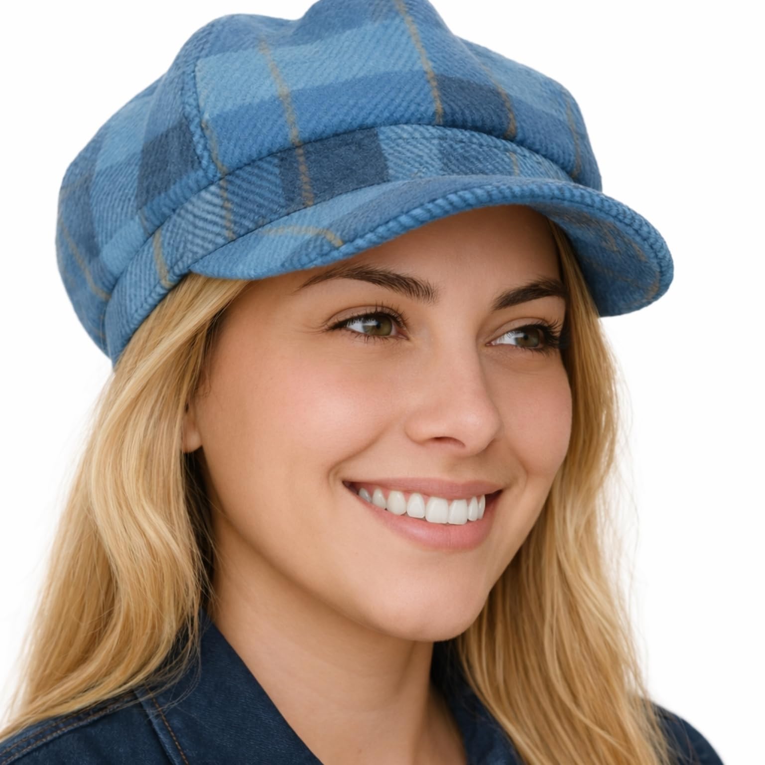Craggi Tweed Baker Boy / Newsboy Cap Strathy Blue Plaid Flat Cap ladies / Womens