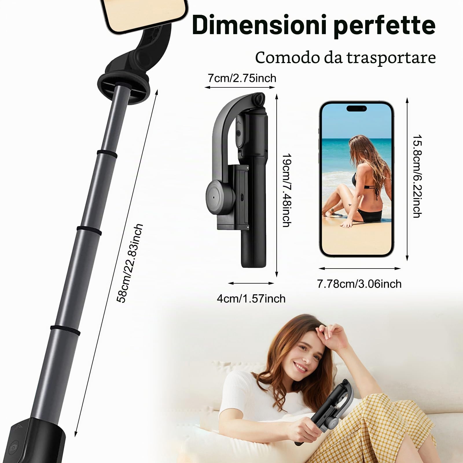 Stabilizzatore selfie con telecomando bluetooth, stabilizzatore smartphone a 1 asse, piccolo e leggero, pieghevole, per vlogging, YouTube, video dal vivo, compatibile con iPhone/Android