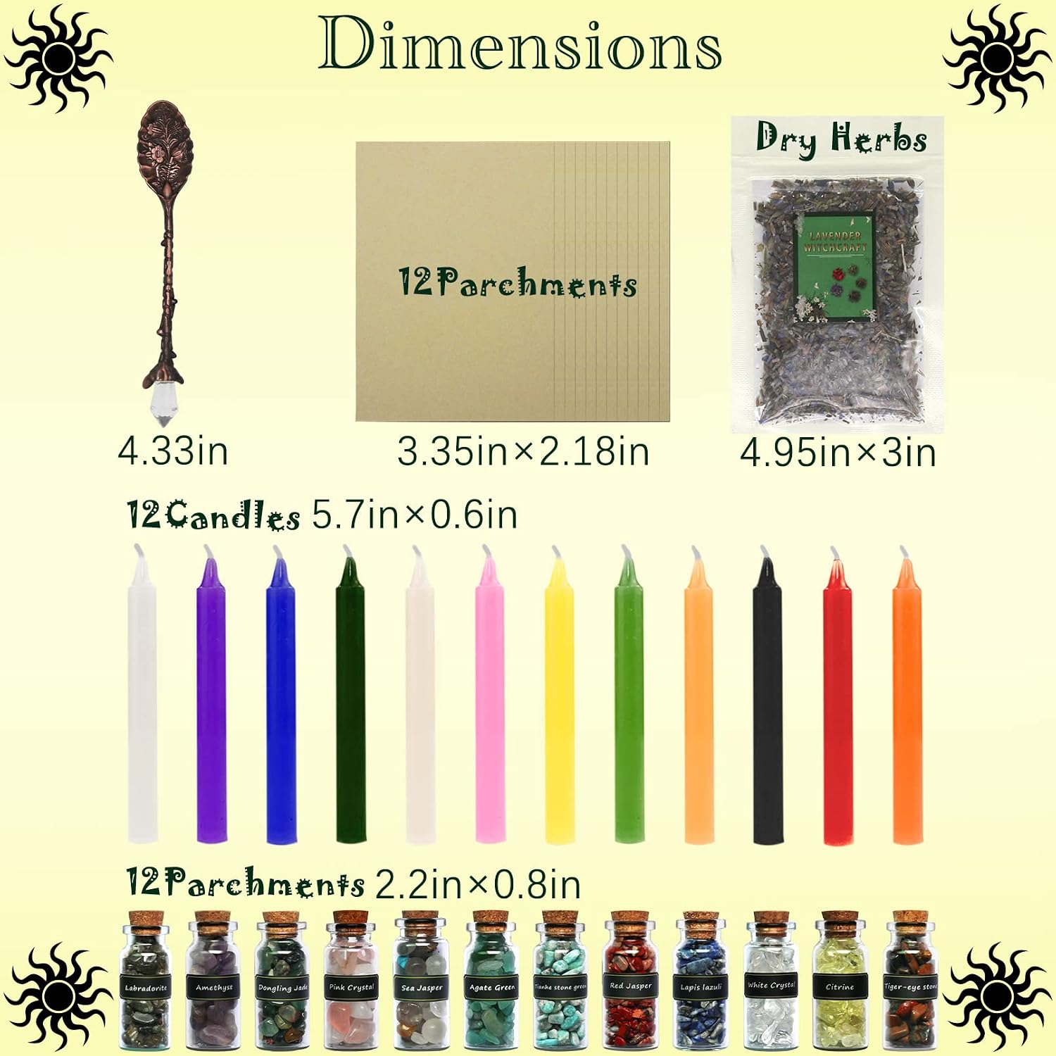 Witchcraft Supplies Kit 110 PCS, Aberer Beginner Witchcraft Kit for Altar Supplies,Wiccan Supplies and Gifts- Crystal Jars, Dried Herbs, Colored Candles, Spiritual Items for Witch Spells Altar Decor