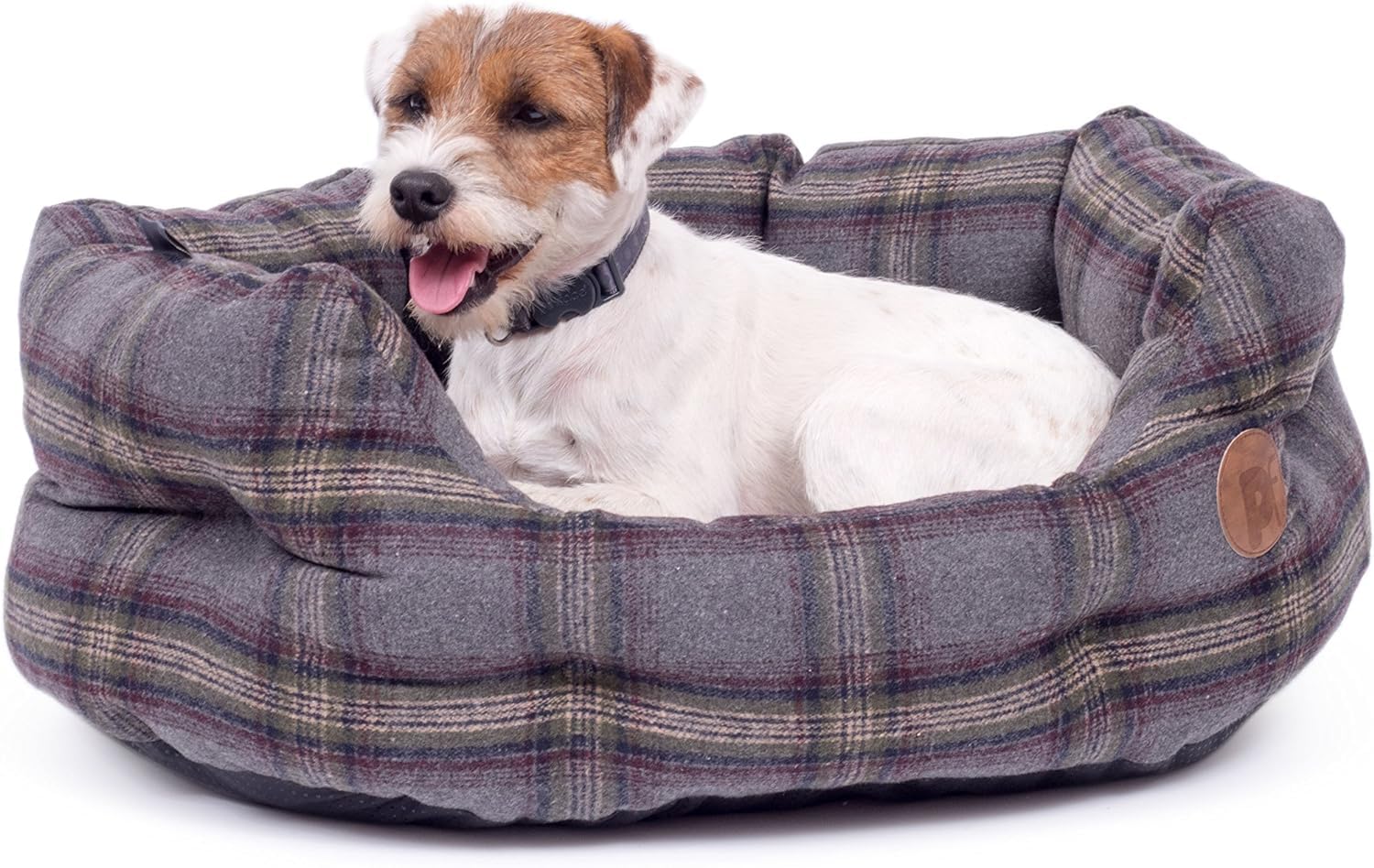 Petface Grey Tweed Oval Dog Bed with Reversible Cushion, Machine Washable, Small (Pack of 1)