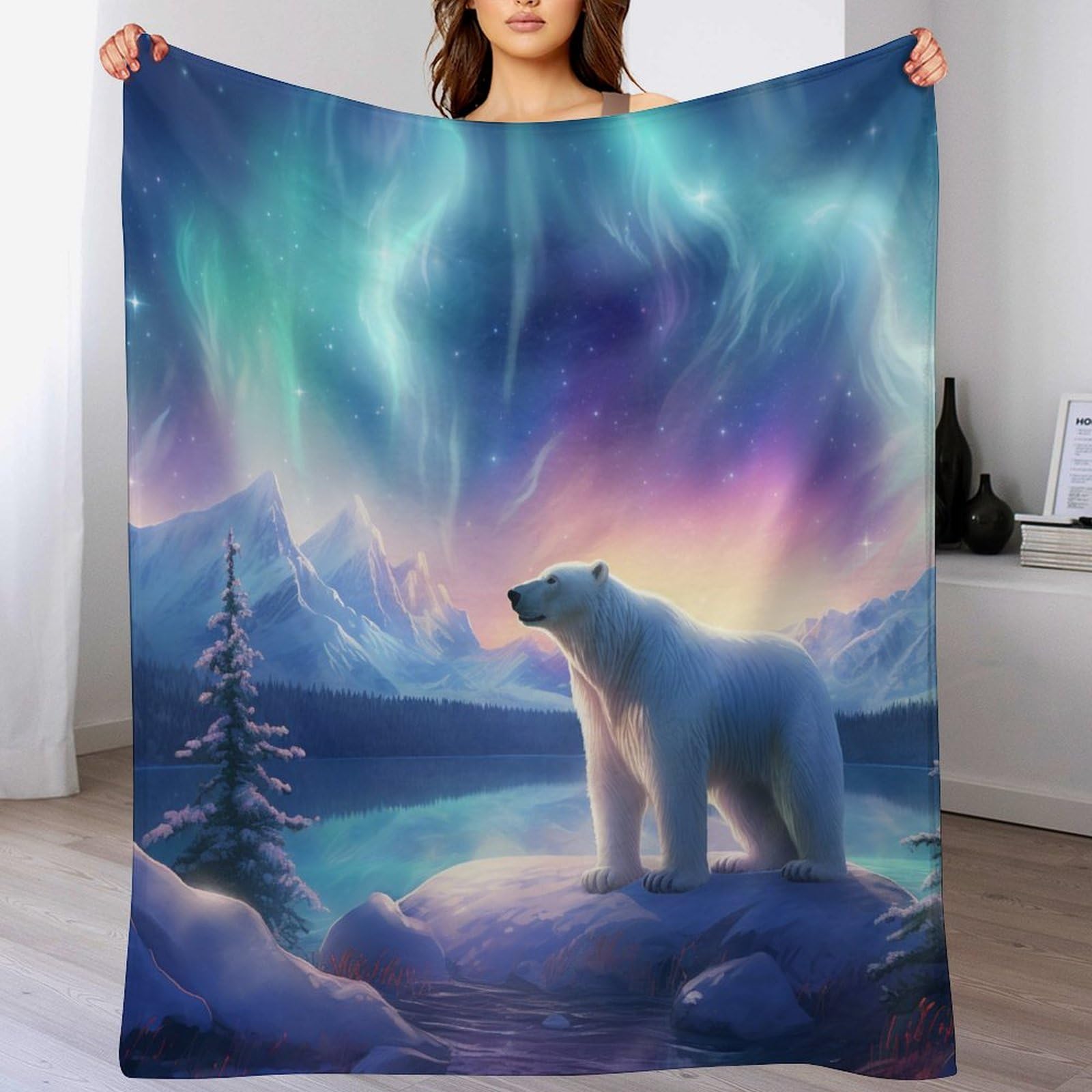 Couverture polaire ours polaire en flanelle 150x200cm pour lit et canapé
