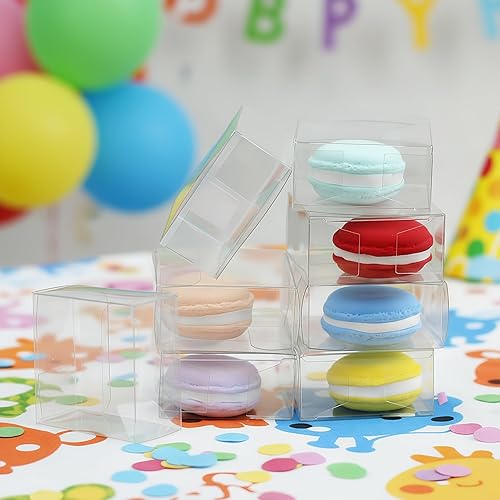 Miniatura 7 de Nicunom Paquete de 100 cajas transparentes de macarrón, cajas de regalo de plástico, cajas de panadería de 2.17 x 2.17 x 1.38 pulgadas, recipientes