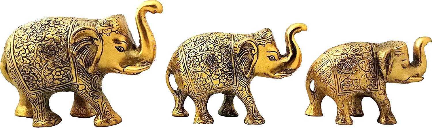 RCI HANDICRAFTS & Gifts Trunk up Elephant Statues Set of 3 - Showpiece Metal Statue - Lucky Figurine- Home Décor Gifts Item