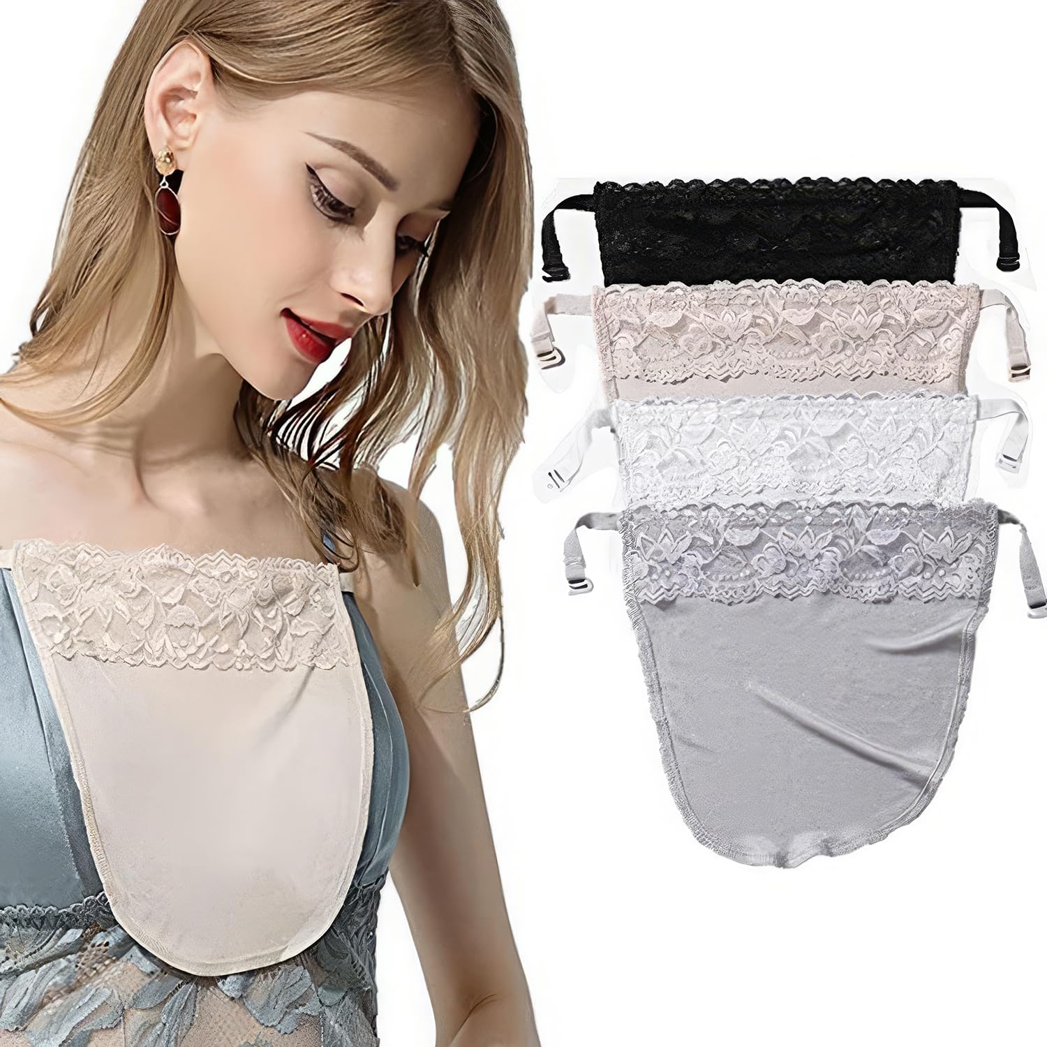 6 Unidades Sujetador Encaje Clip para Mujer - Cubre Escotes Invisibles con Tirantes Ajustables, Top Interior Imitación Elegante sin Costuras, Diseño Cómodo y Discreto para Blusas Escotadas