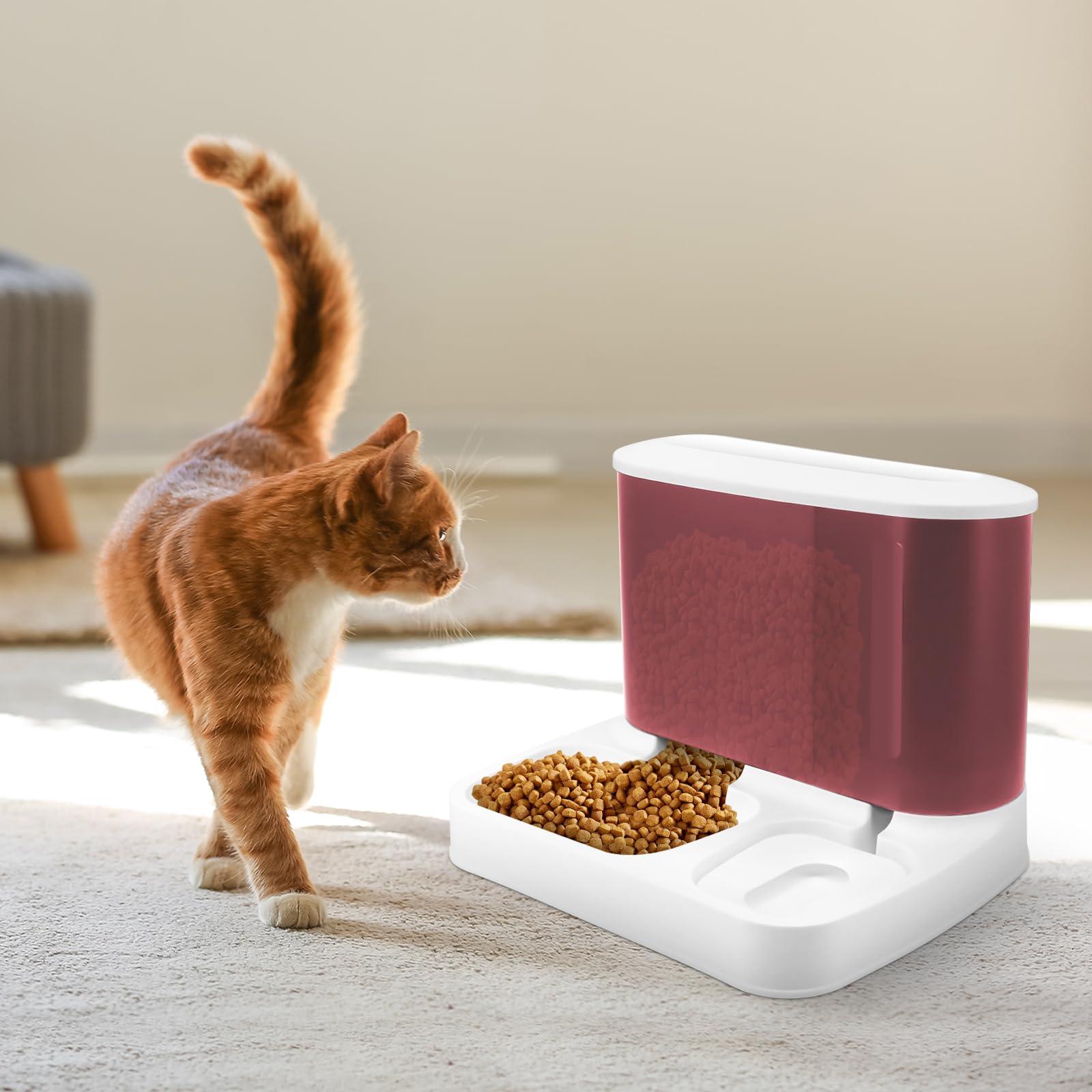 Juego de dispensador automático de comida y agua 2 en 1 para gatos, comedero para gatos y dispensador de agua para perros pequeños, cachorros, gatos, mascotas (rosa)