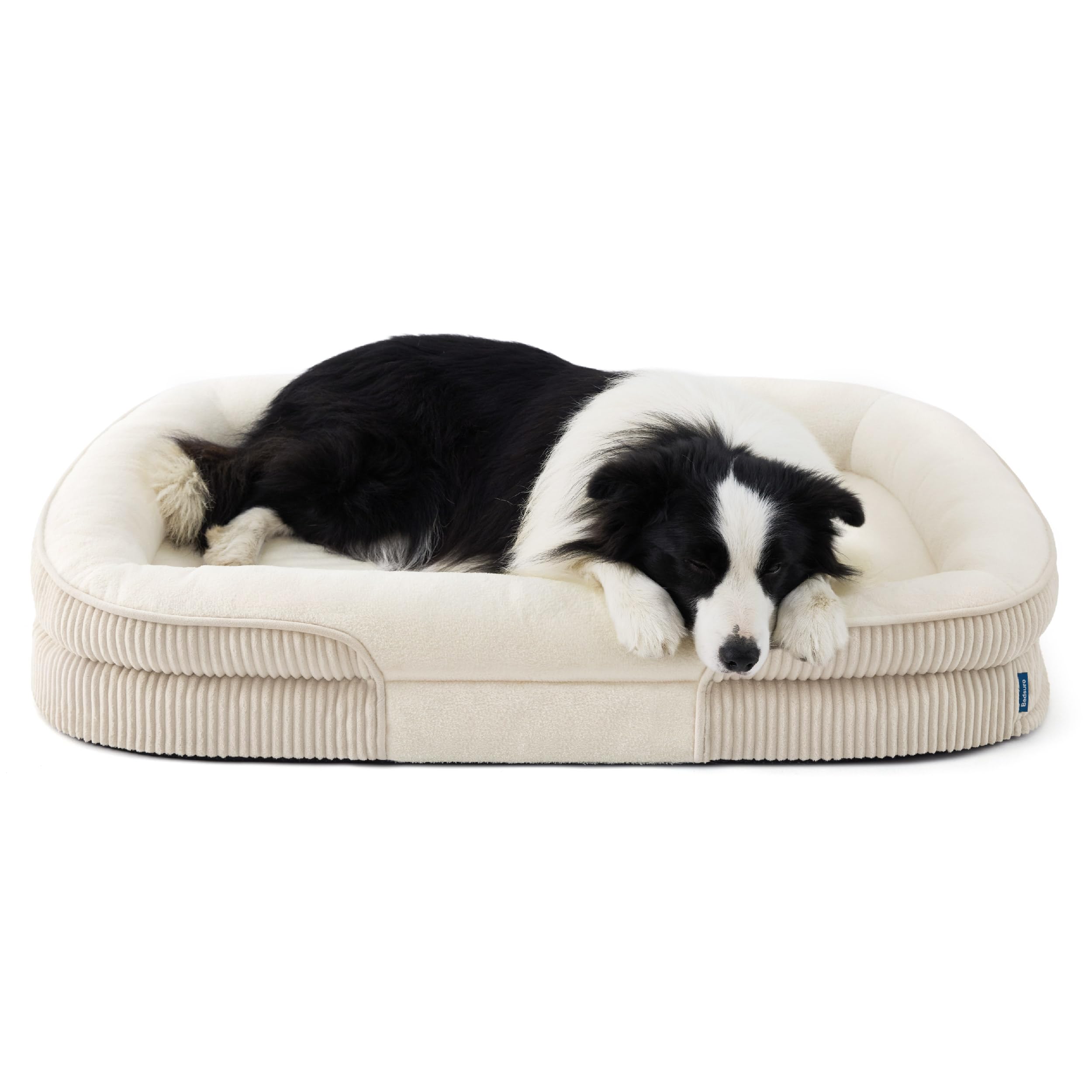 Bedsure XL Orthopedic Dog Beds Large - 360° Oval Bolster Large Pet Bed Sofa for Senior Dogs with Waterproof Washable Cover, Ultra-Soft Fleece Supportive Couch, Cream, 106x76x18cm