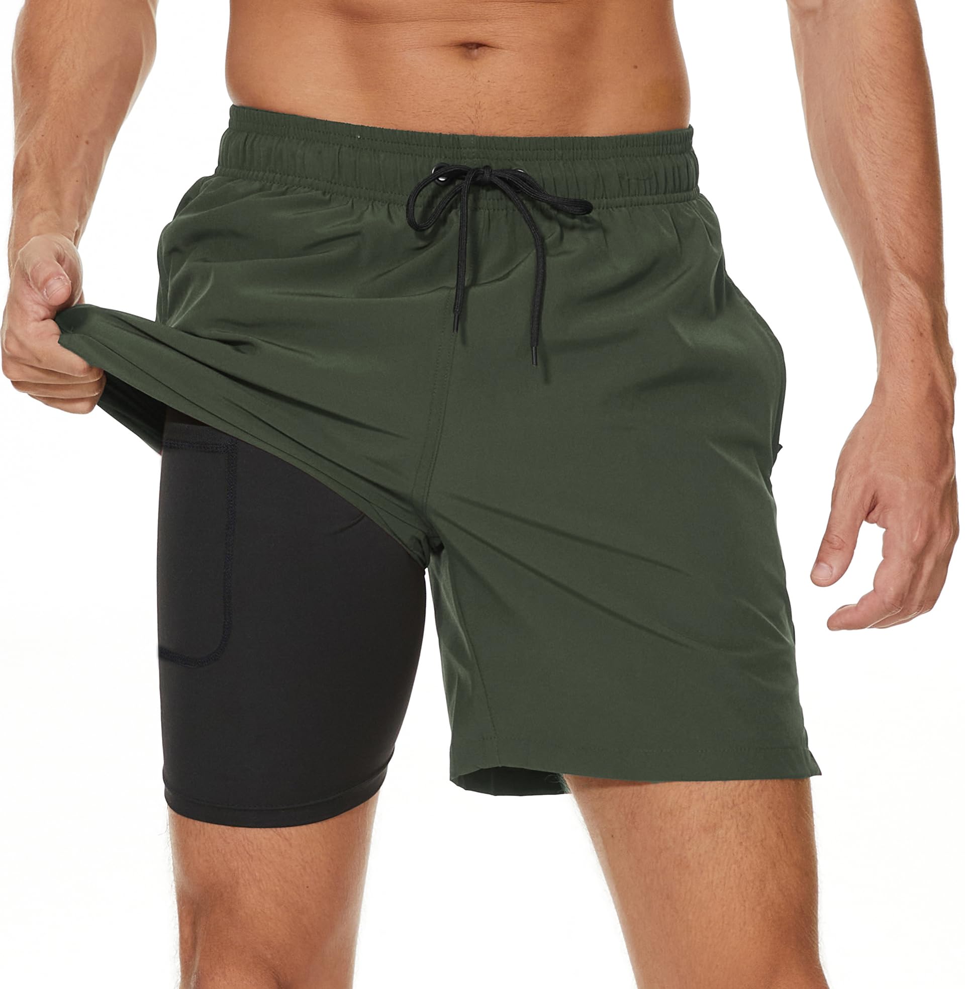 Badehose Herren Badeshorts 2-in-1 Schnelltrocknend Badehose für Herren Badehosen Schwimmhose Männer Badehose mit Innenhose und Reißverschlusstaschen