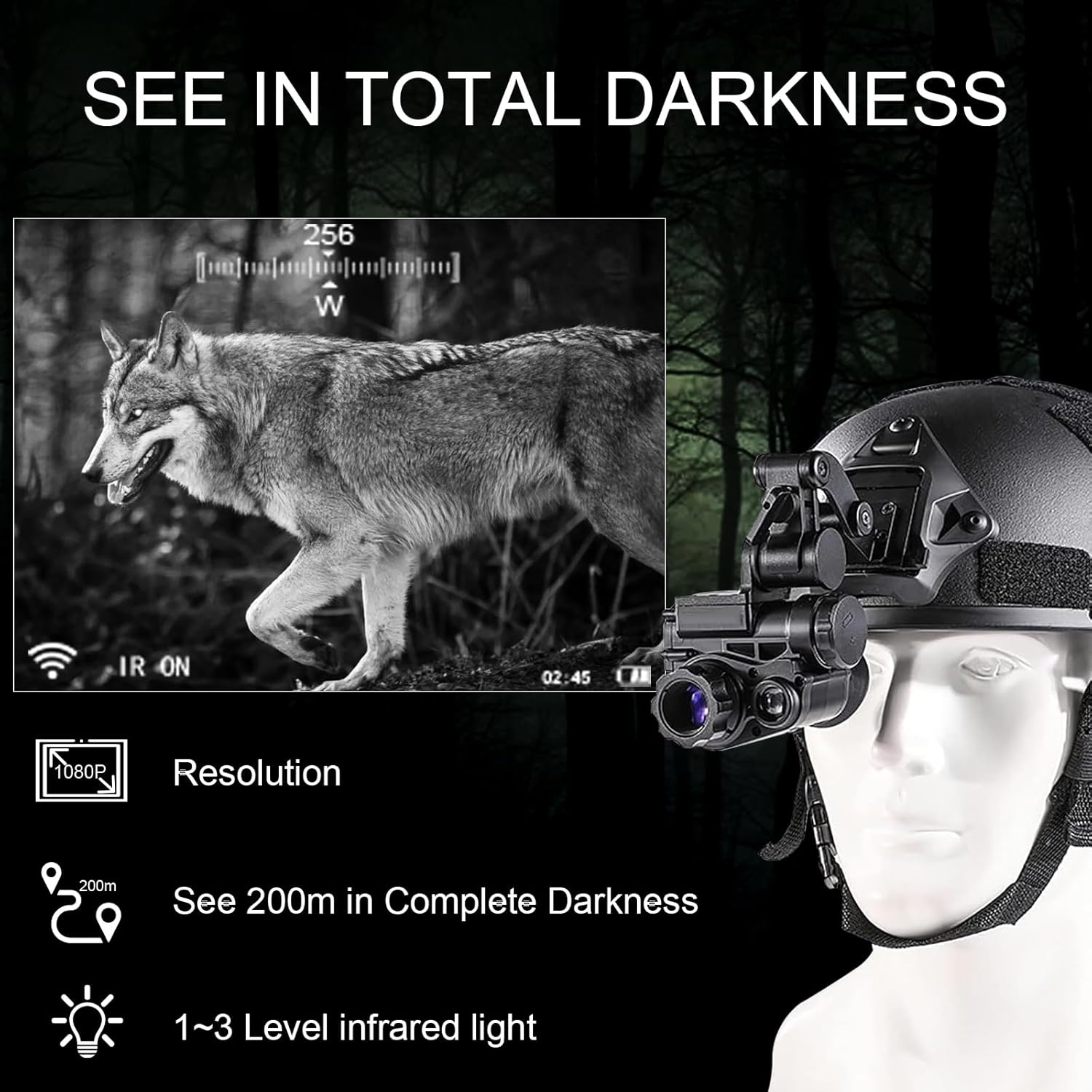 NVG10 Digital Night Vision Monocular Head Mounted - 1080P HD Night Vision Goggles Video Recording, 6X Zoom, Helmet Mountable for Hunting, Camping