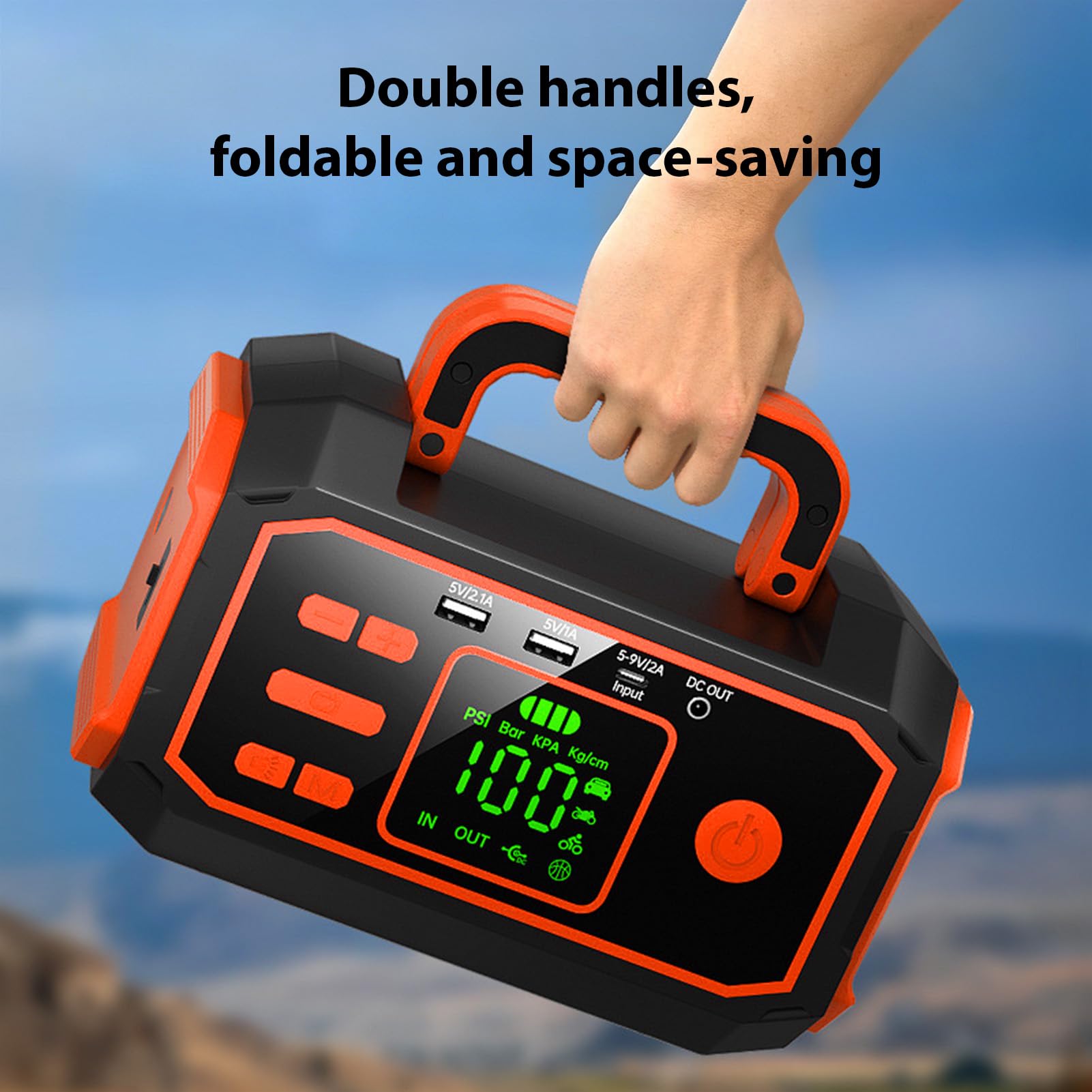 Gonfiatore di Pneumatici Portatile con Avviatore di Batteria 10000MAH per Conducenti Auto Camion Moto Avvia Motori Benzina Fino 6.0l e Fino 3.0l per Emergenze