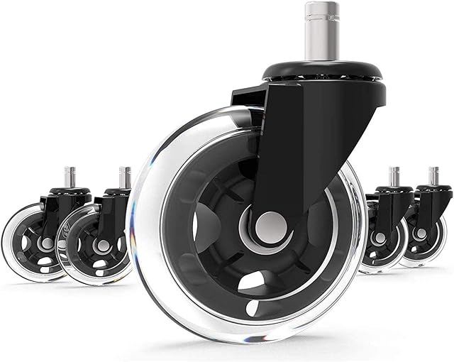 GBL - 5 x Office Chair Castor Wheels | Rubber Chair Casters Replacement Black | Quiet Rolling & Safe for Laminate, Carpets, Tiles, Vinyl and Hardwood Floors