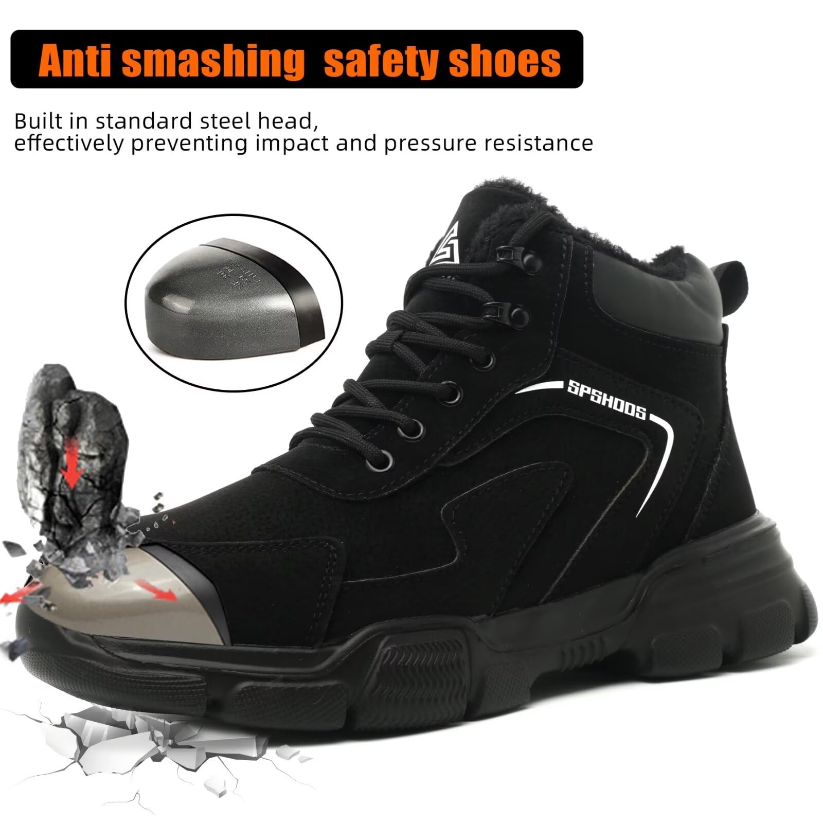 SPSHOOS Scarpe Antinfortunistiche Invernali Uomo Donna Scarpe da Lavoro Stivali di Sicurezza Antiscivolo Impermeabili Caldi con Puntale in Acciaio