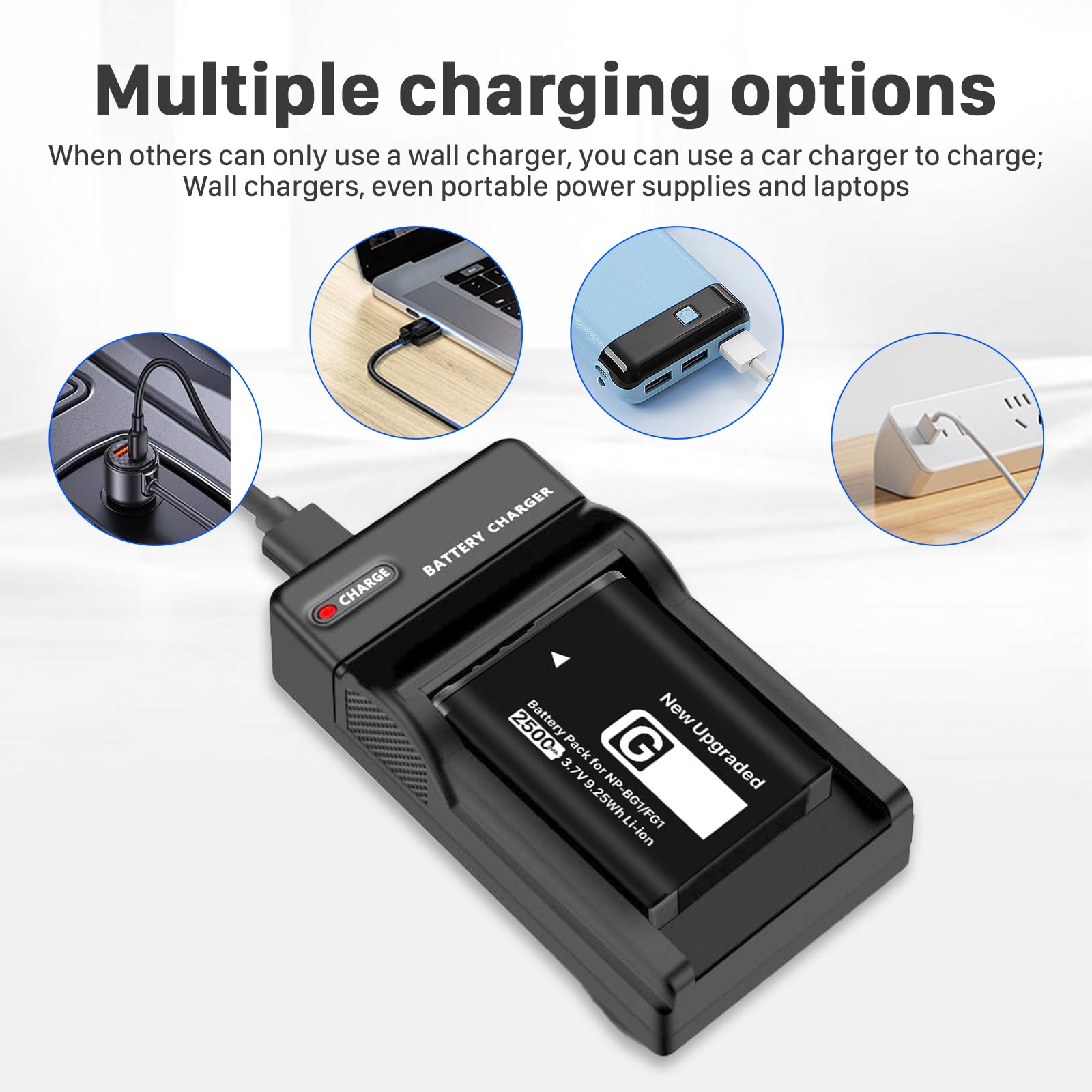 2 Batterie NP-BG1 NP-FG1 + Caricatore LED Doppio USB-C Per Sony DSC-H7, H9, H20, H50, HX5V, W Series E Altre