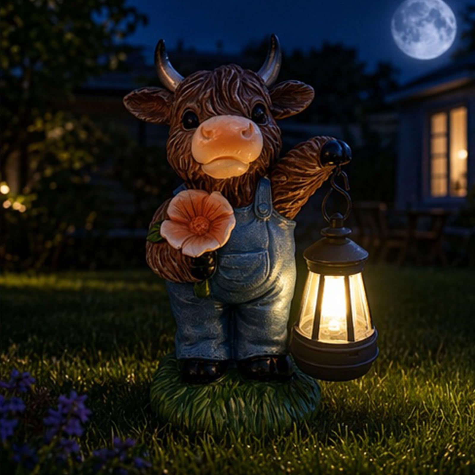 Statue di bestiame delle Highland, statuette illuminate a energia solare, divertente decorazione da giardino per cortile e patio, regali unici per gli amanti degli animali e spazi all'aperto