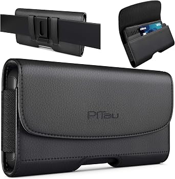 PiTau Holster for iPhone SE, 8, 7, 6s, 6, Premium Cell Phone Belt Holder Case with Clip Loops ID Card Carrying Pouch Cover, Fits Apple Phone with Case on Black Small