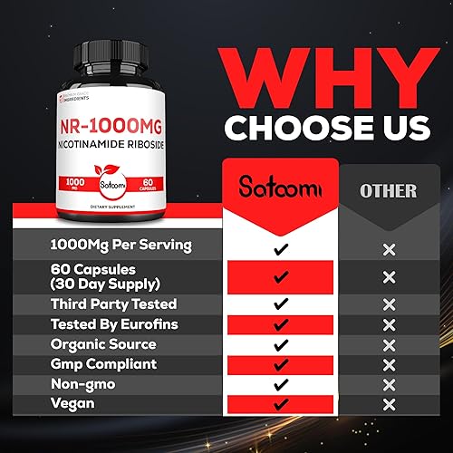 Miniatura 4 de Satoomi NAD nicotinamida ribósido - Suplemento NR 1000mg - 60 unidades durante 30 días