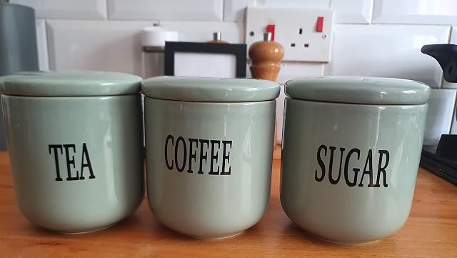 WiseAccordio® Pastel Green Ceramic Kitchen Canisters Tea - Coffee - Sugar Set 3Pc, Home Decorative, Kitchen, Dining Table,Silicone sealed lid