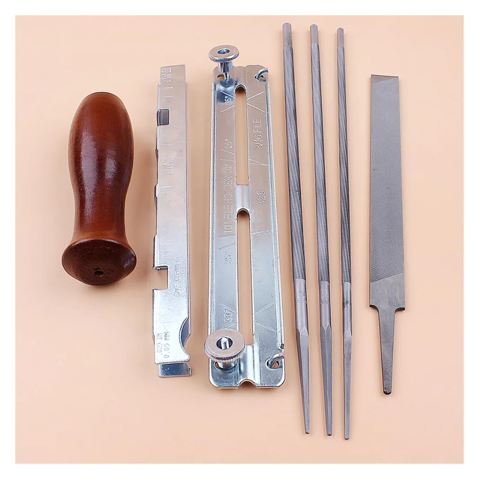Juego de 7 Unidades de limas for afilar Cadenas de Motosierra, limas de 4mm, 4,8mm y 5,5mm for limas de Cadena de 3/8 ", 325", 404", Juego de Soporte de Madera