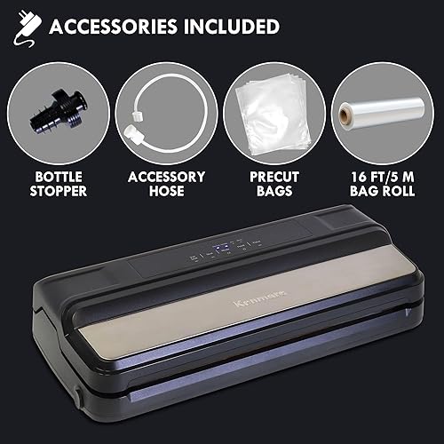 Miniatura 6 de Kenmore - Máquina selladora al vacío, seca, húmeda, conserva los alimentos para su almacenamiento, 7 modos preestablecidos con rollo de bolsa de 16
