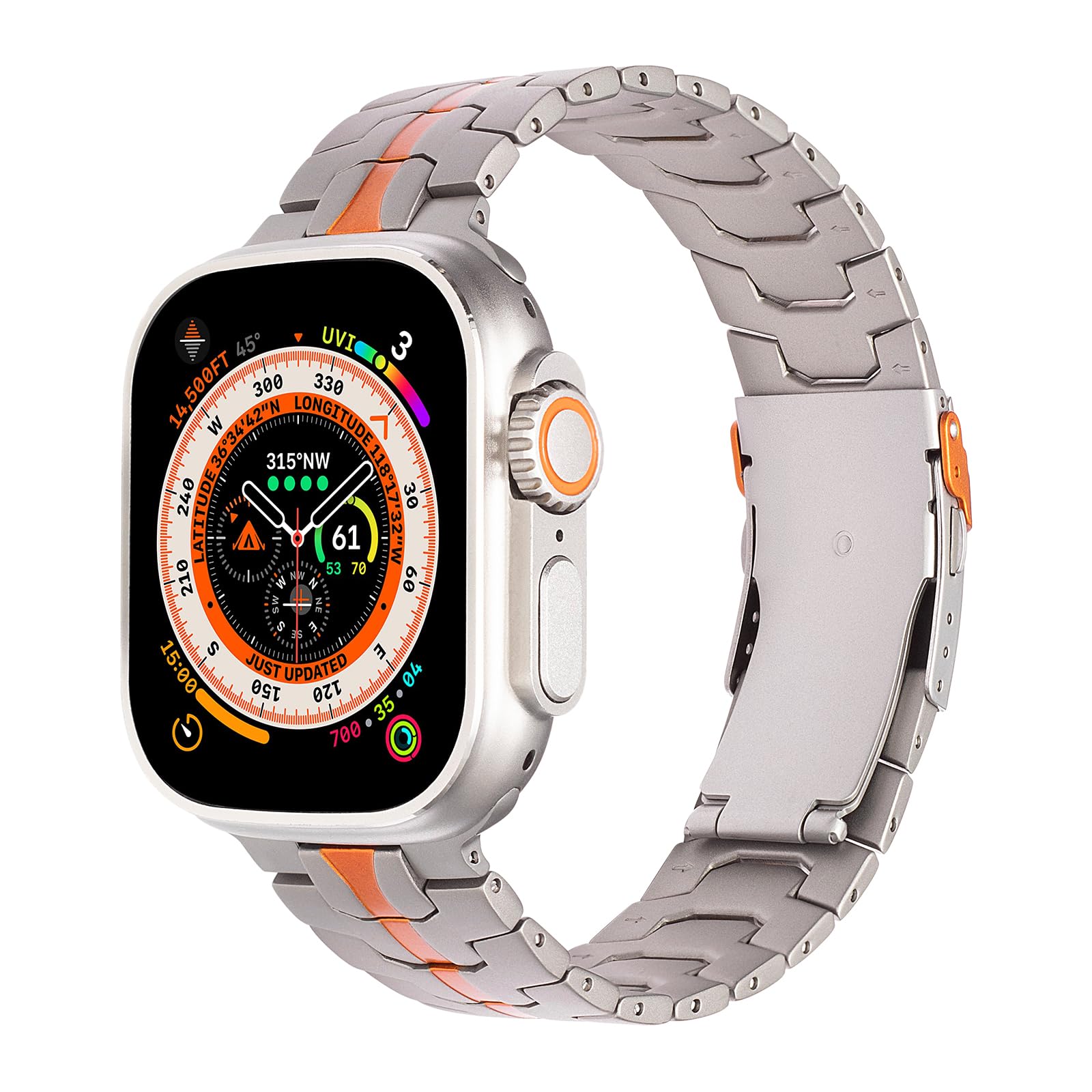 SEURE Titanium Band Compatible with Apple Watch Ultra 2 Band 49mm 45mm 44mm 42mm For Men,Luxury Wristbands Lightweight Strap for iWatch Series 9 8 7 6 5 4 SE,Titanium/orange