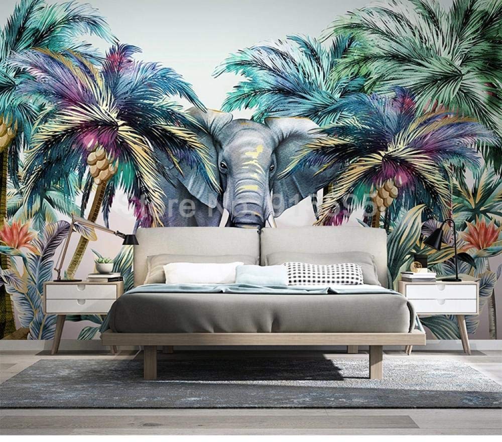 Peinture murale 3d haut de gamme design forêt tropicale et grand éléphant