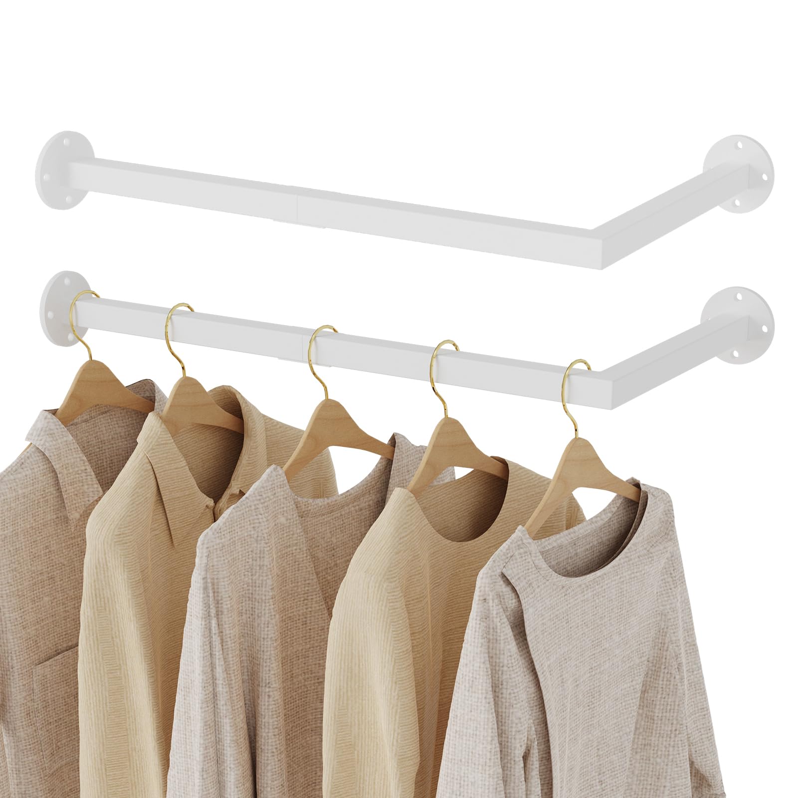 Yawinhe Kleiderstangen für die Wand,2Pack Garderobenstange L-Form,Weiß
