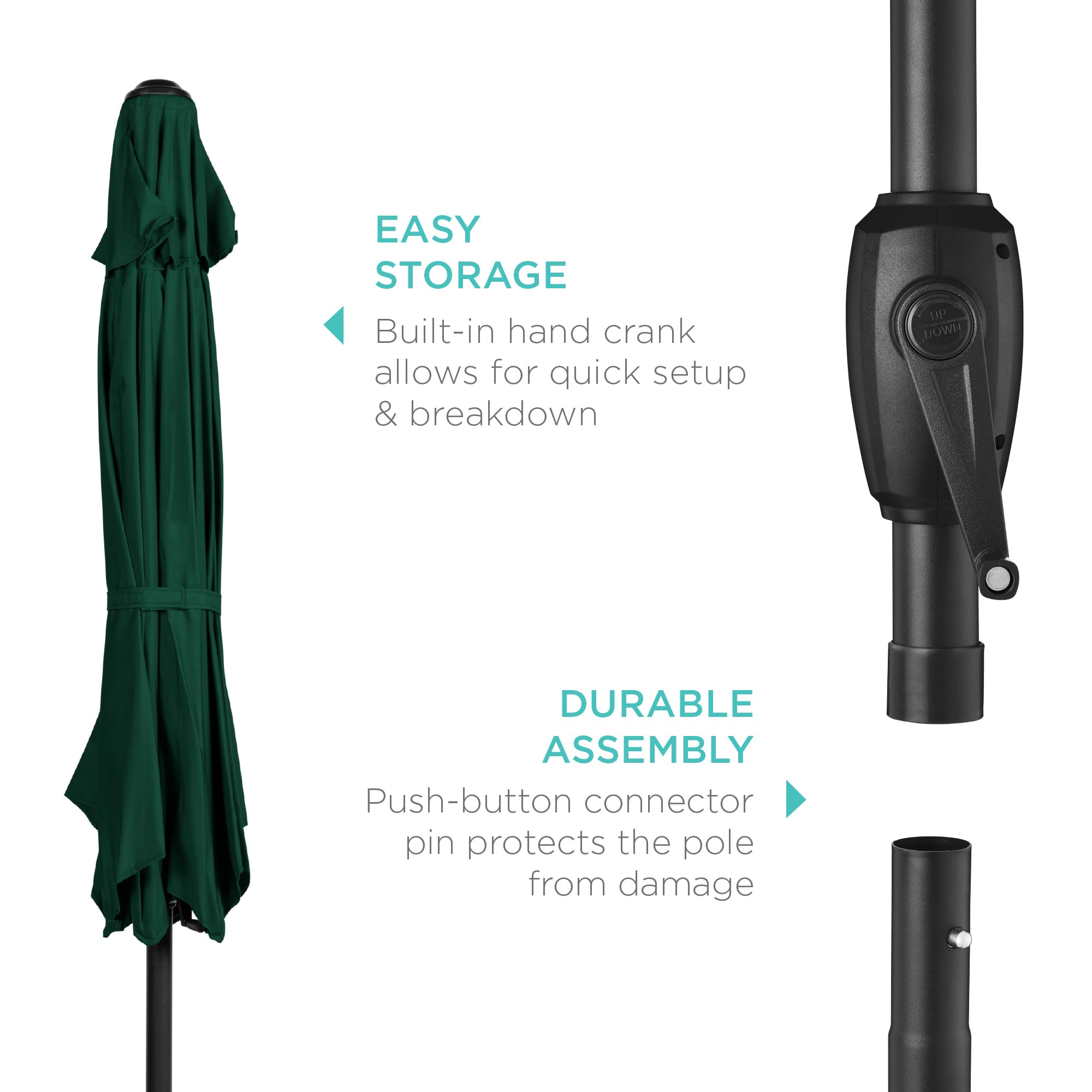 Best Choice Products 7.5ft Heavy-Duty Round Outdoor Market Table Patio Umbrella w/Steel Pole, Push Button Tilt, Easy Crank Lift