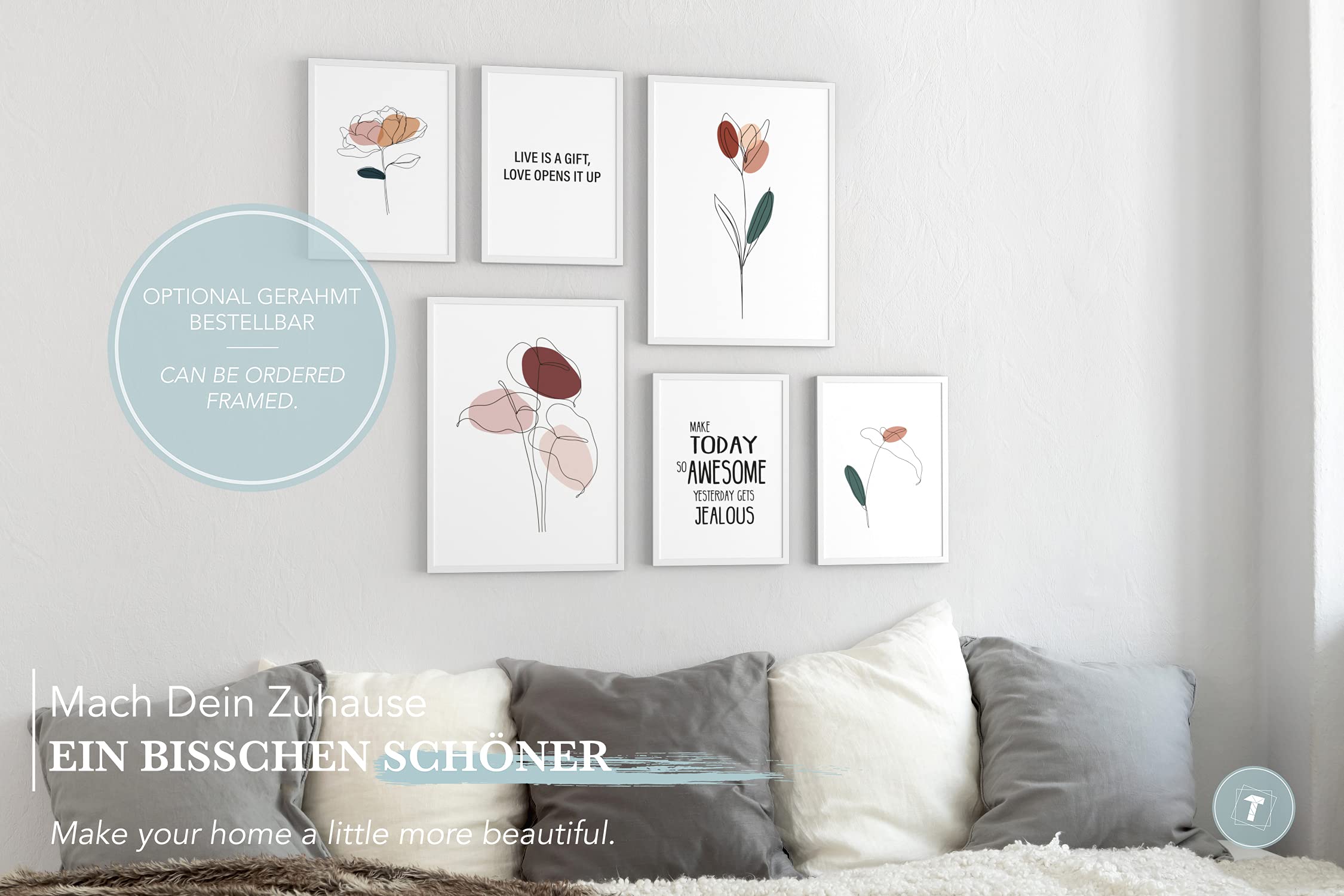Papierschmiede® Mood Poster Set Blumen Abstrakt, Bilder Wohnzimmer Deko Schlafzimmer, 2x DIN A2 und 4x DIN A3, Zeichnung Gemälde Rose Tulpe - Wandposter ohne Rahmen