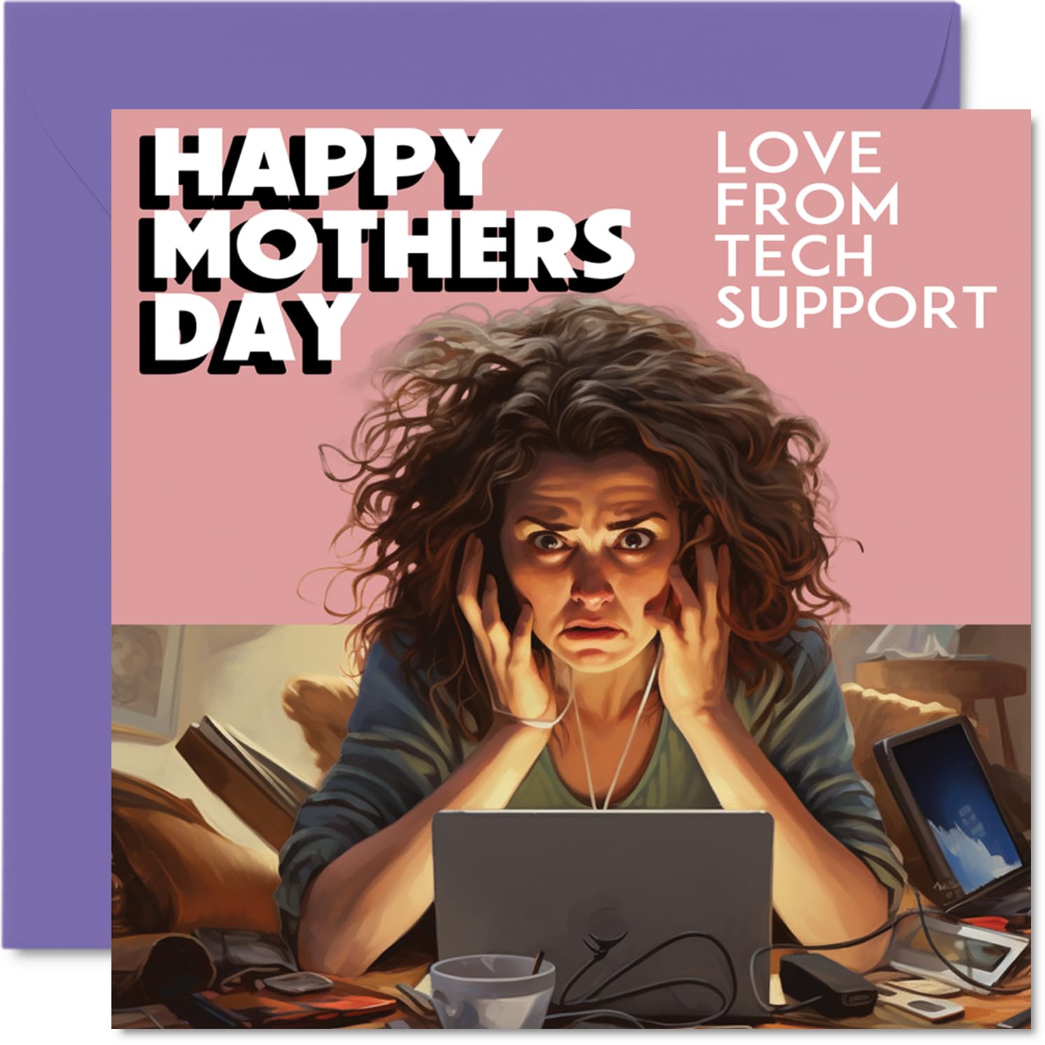 Funny Mothers Day Cards for Mum - Tech Support - Joke Happy Mother's Day Card for Mum from Son Daughter, Mother Gifts, 145mm Mother's Greeting Cards Mama Mom Mam Mammy