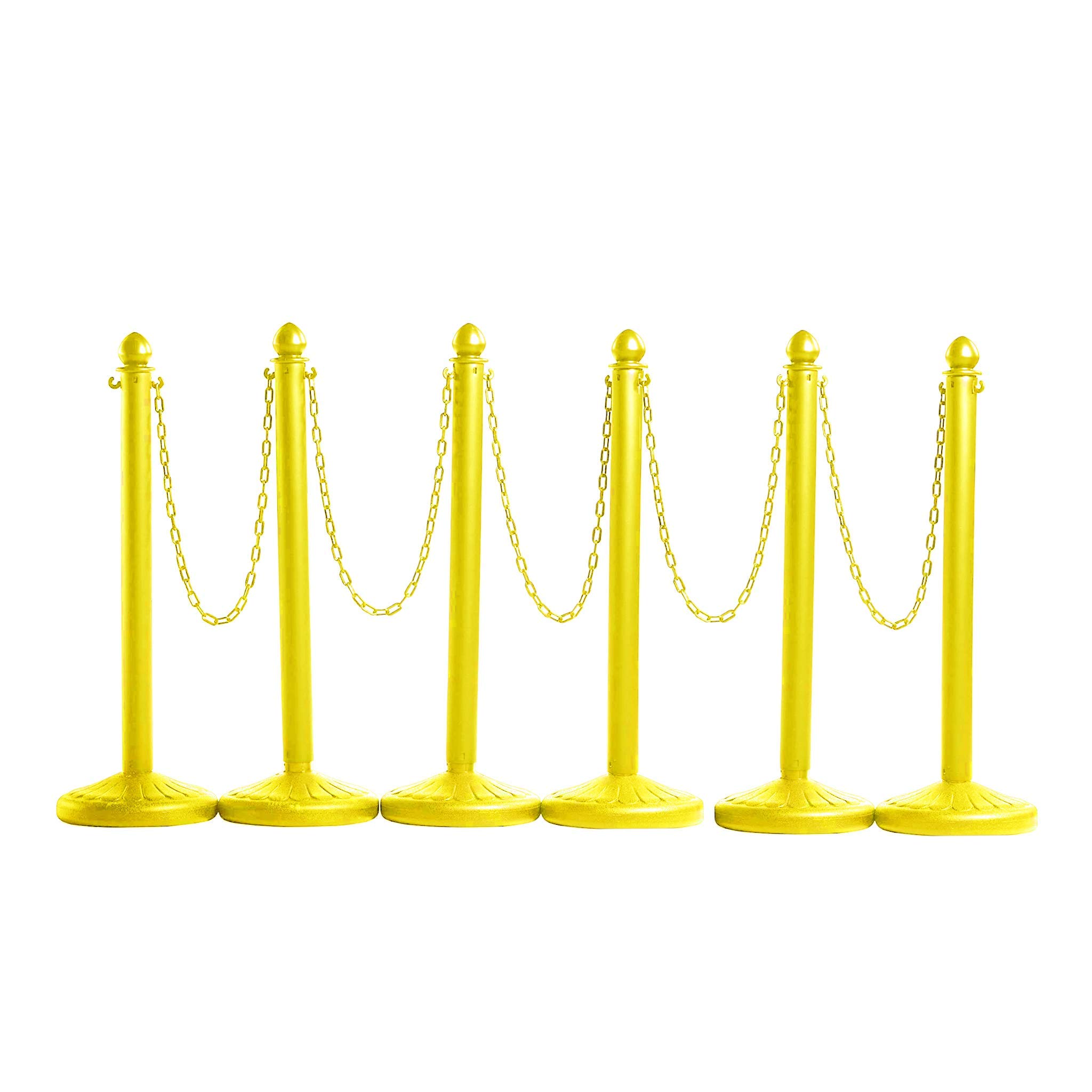CCW - Soporte de plástico amarillo de 2,5 pulgadas de diámetro con cadena de 50 pies, paquete de 6, barreras de control de multitudes