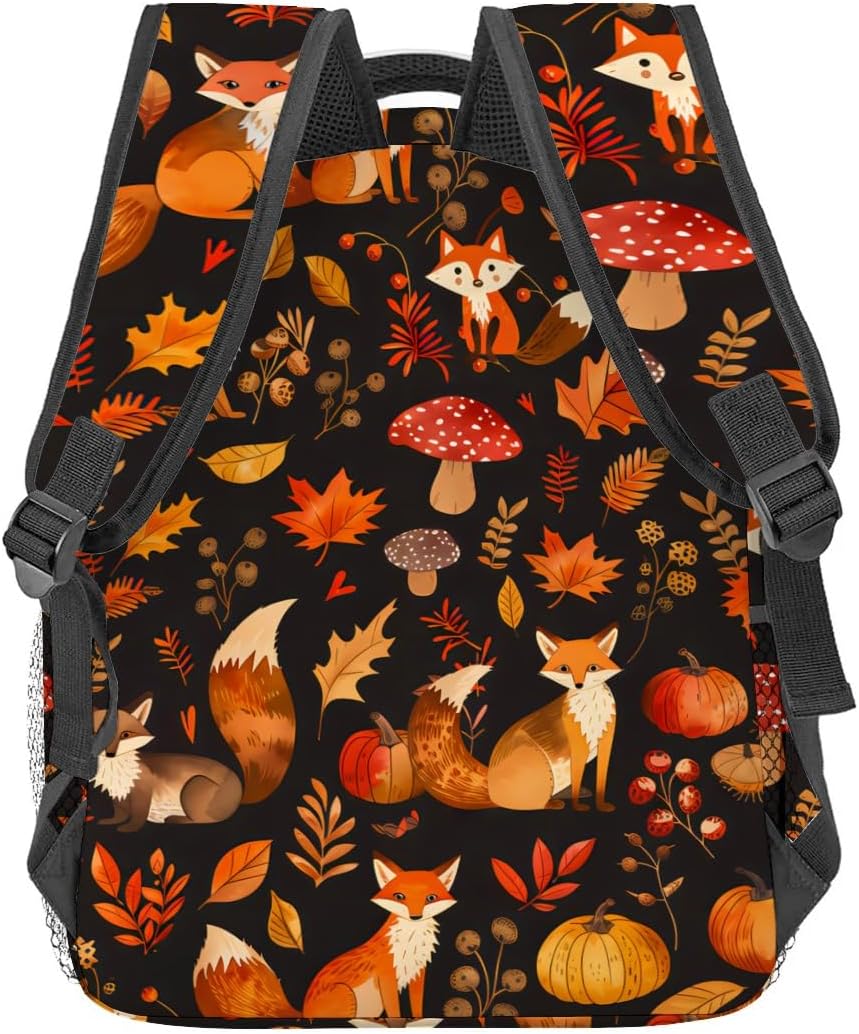 Autumn Fox Backpack,Cute Woodland Animal Polyester Backpacks,Lightweight Double Shoulder Back Pack for Kids Teens,Fall Pumpkin Bookbag,School Bag Gifts,Casual Travel Daypack Book Packs - Image 5