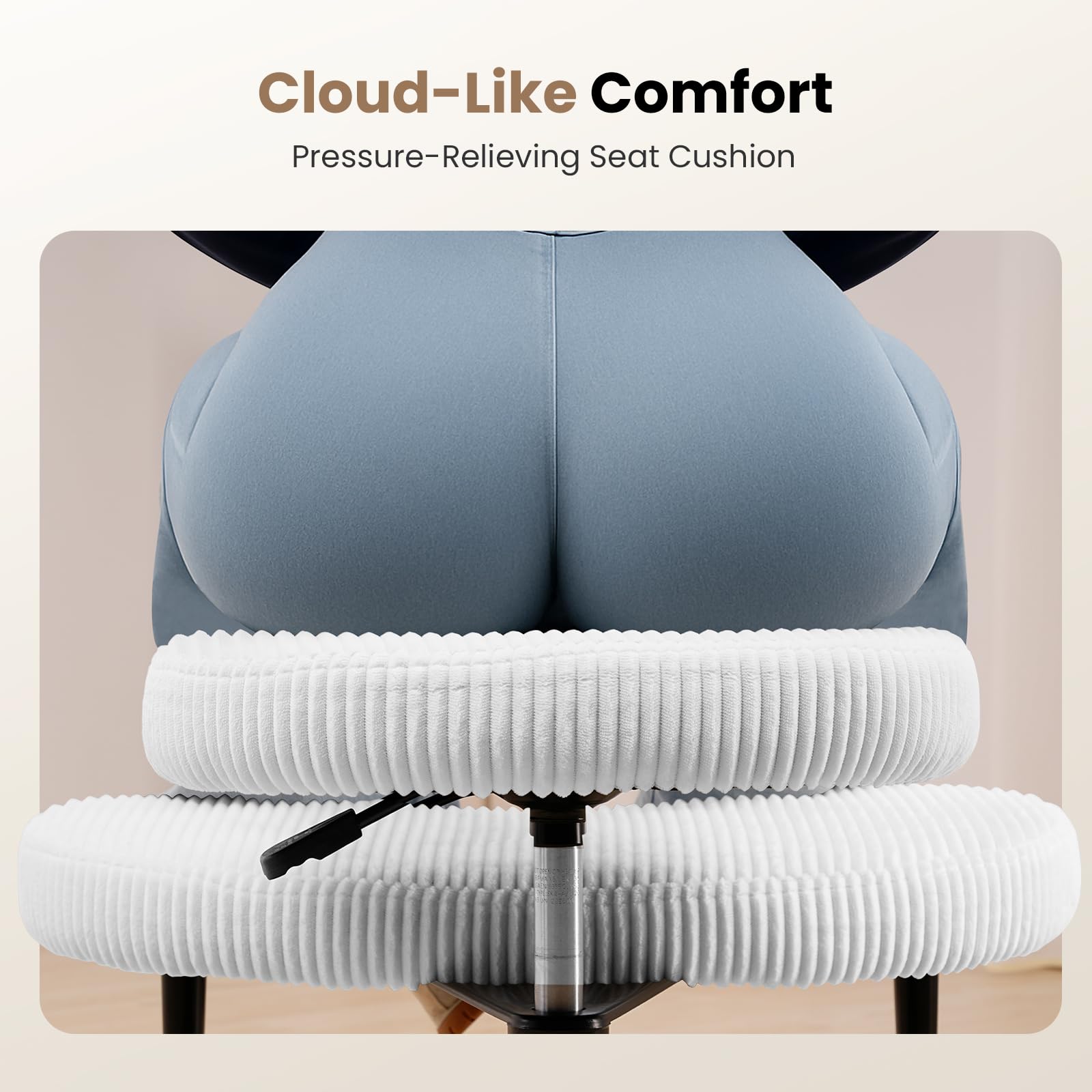 HOMRELEXA Bürostuhl mit Kreuzbeinen, 360° drehbar, Ergonomischer Kniestuhl, Criss Cross Schreibtischstuhl mit Verstellbarer Höhe, ADHS-Meditationsstuhl mit Rückenstütze, Cordstoff, Weiß