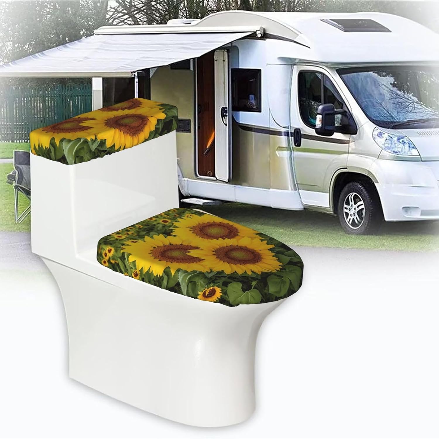 Heart Shaped Sunflower Toilet Tank Cover And Toilet Lid Cover Set Stretch Bathroom Toilet Lid Seat Cover