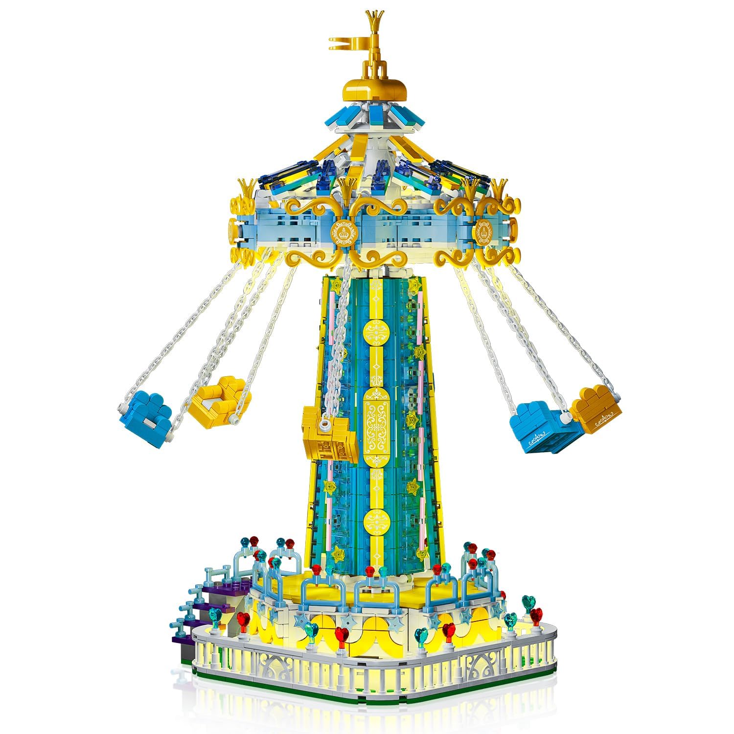 Rotary Windmill Building Blocks Set - Ferris Wheel - 1892 Pcs - Ages 6-12 - Amusement Park Theme - Light Kit