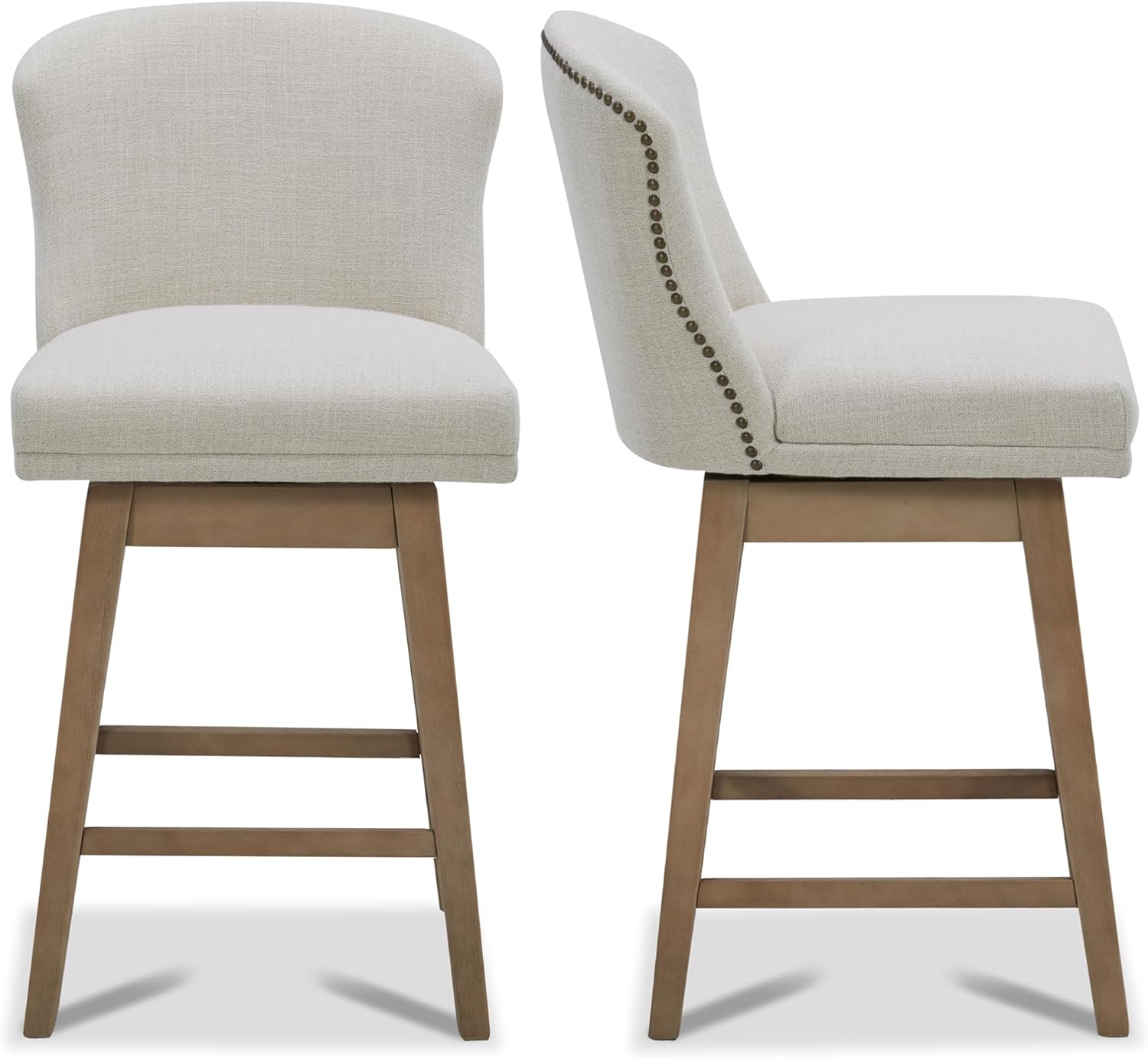 CHITA Counter Height Swivel Barstools, FSC Certified Upholstered Performance Fabric Bar Stools Set of 2, 26" Seat Height, Linen