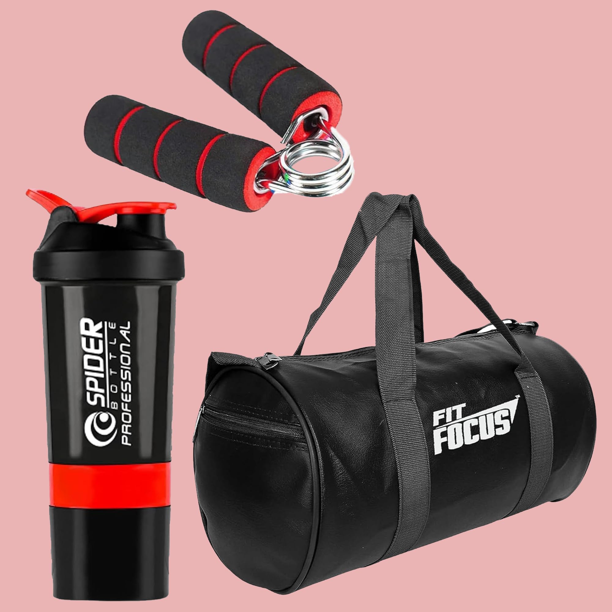 Men & Women Combo of Duffle Gym Bag Gym Hand Gripper, Gym Shaker 500ML Shaker Bottle, Gym kit for Men and Women | Gym Bag | Protein Shaker | Strong Hand Gripper | Gym Shaker (Red)-image-16